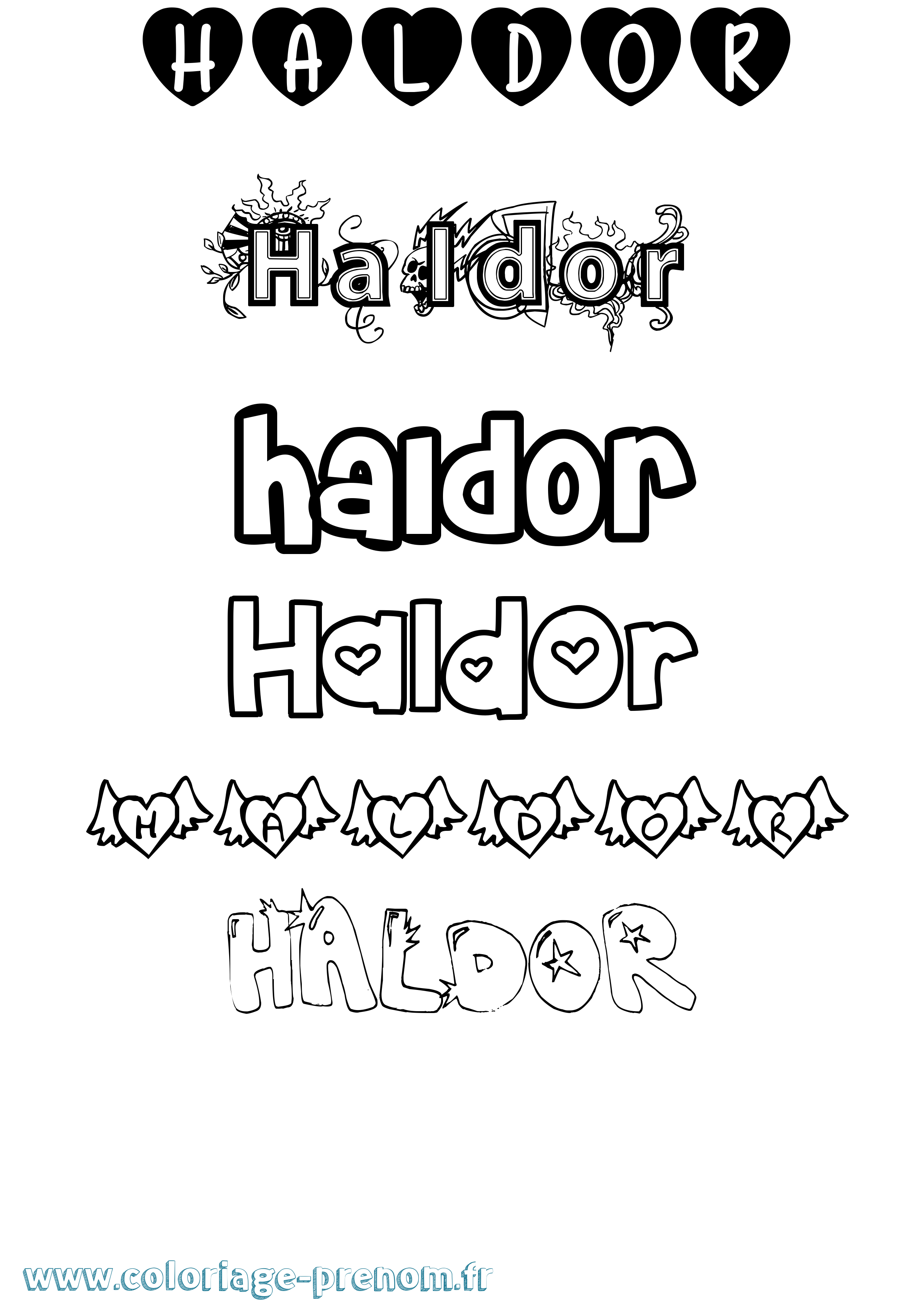 Coloriage prénom Haldor Girly