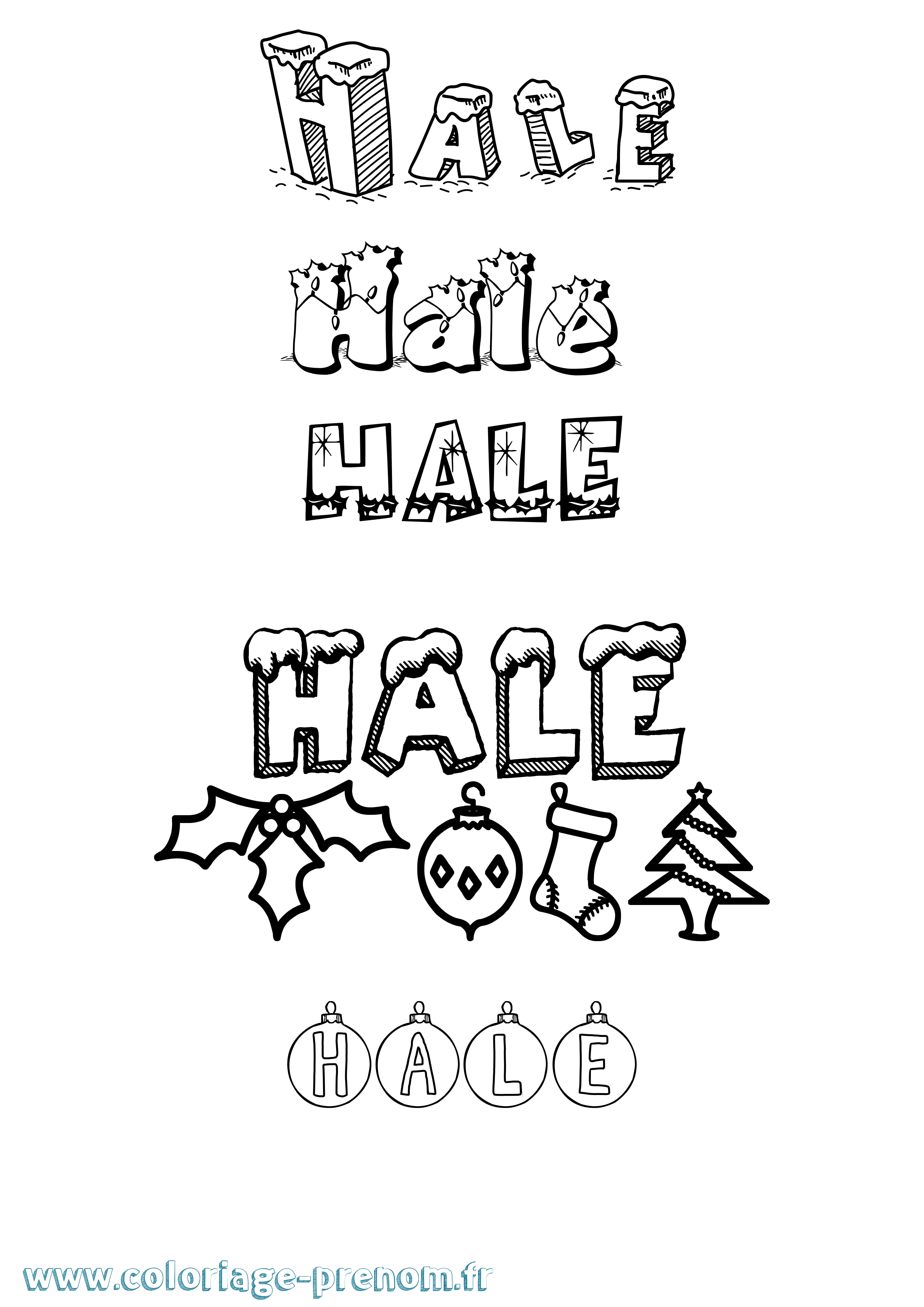Coloriage prénom Hale Noël