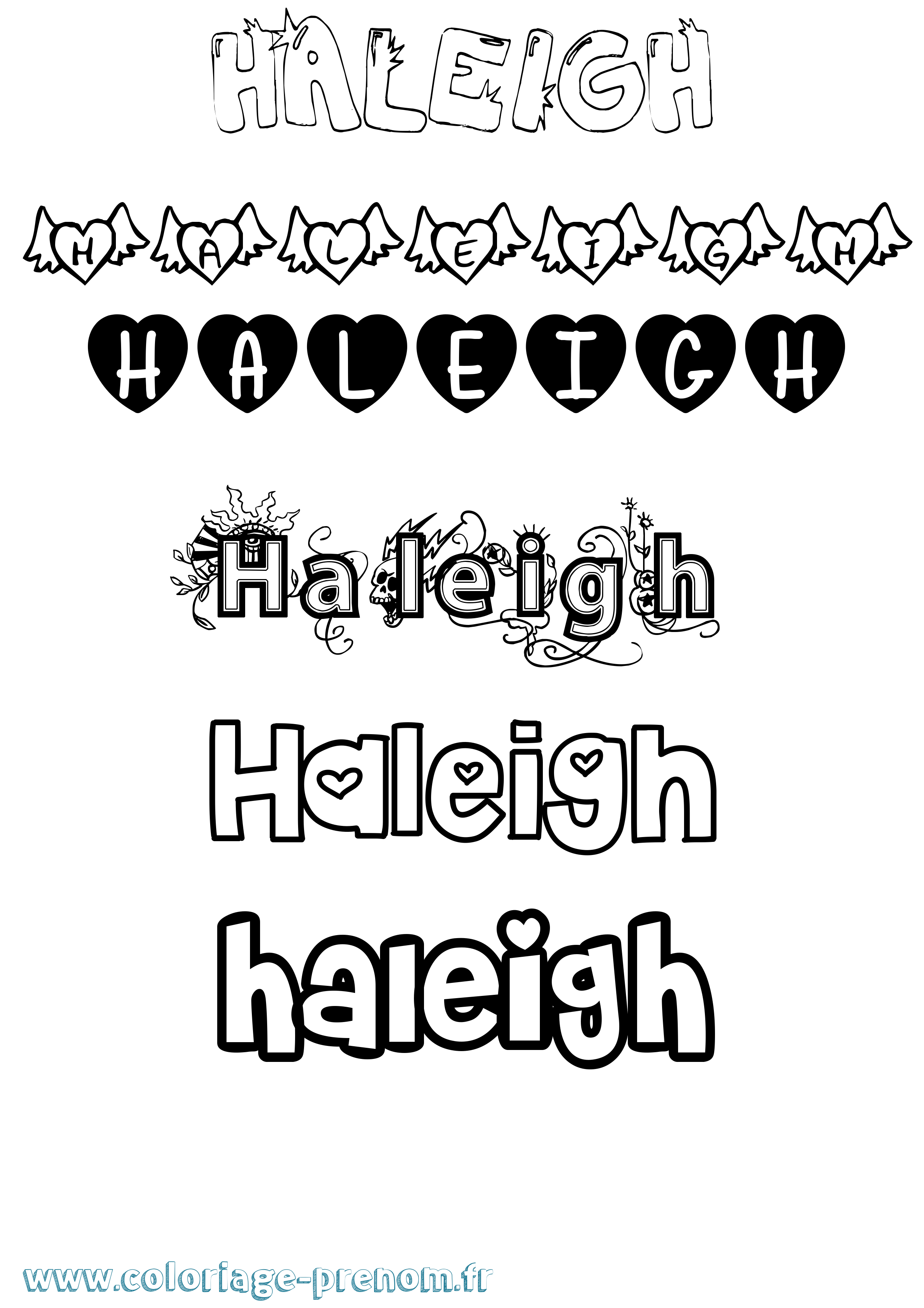 Coloriage prénom Haleigh Girly