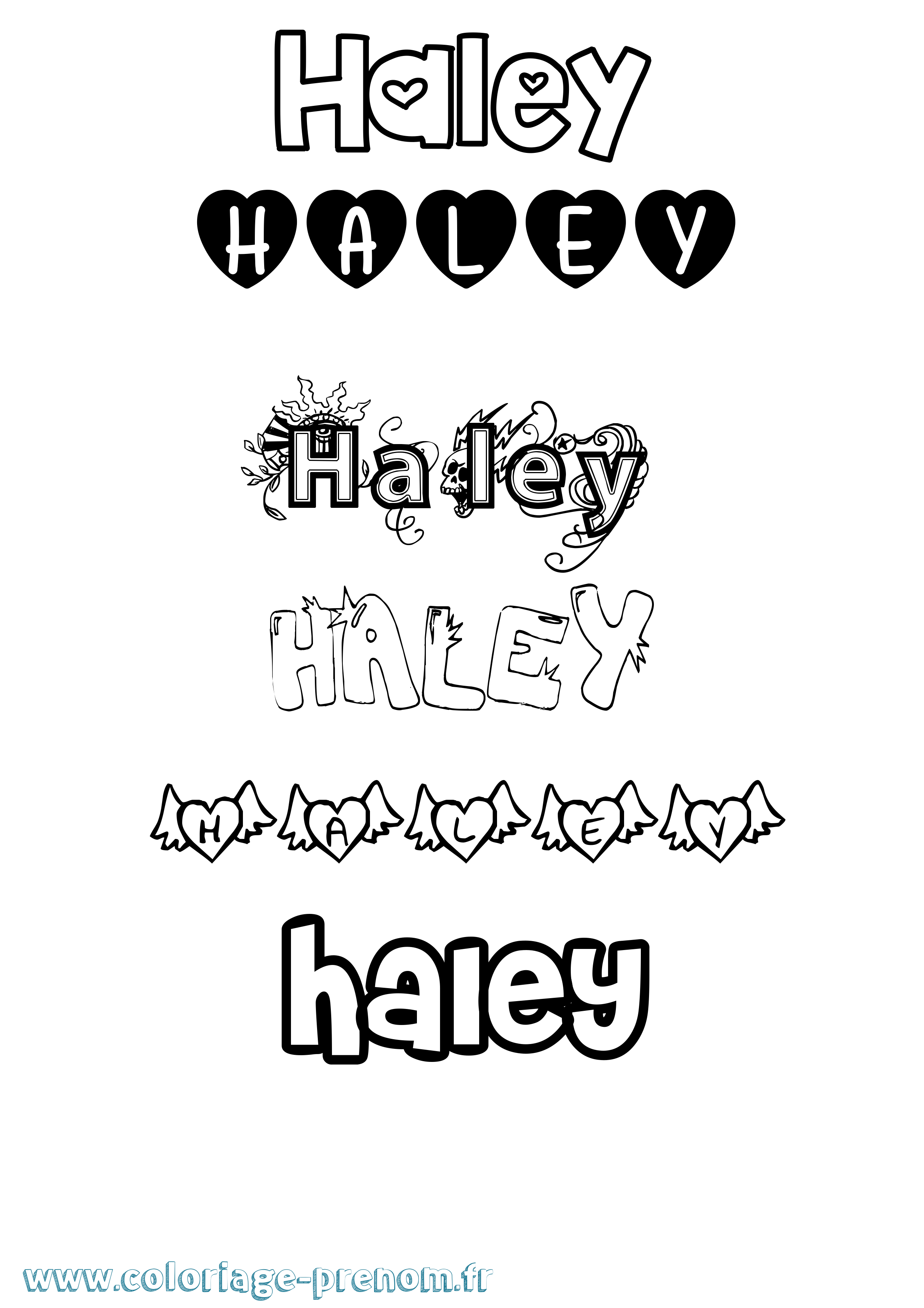 Coloriage prénom Haley Girly