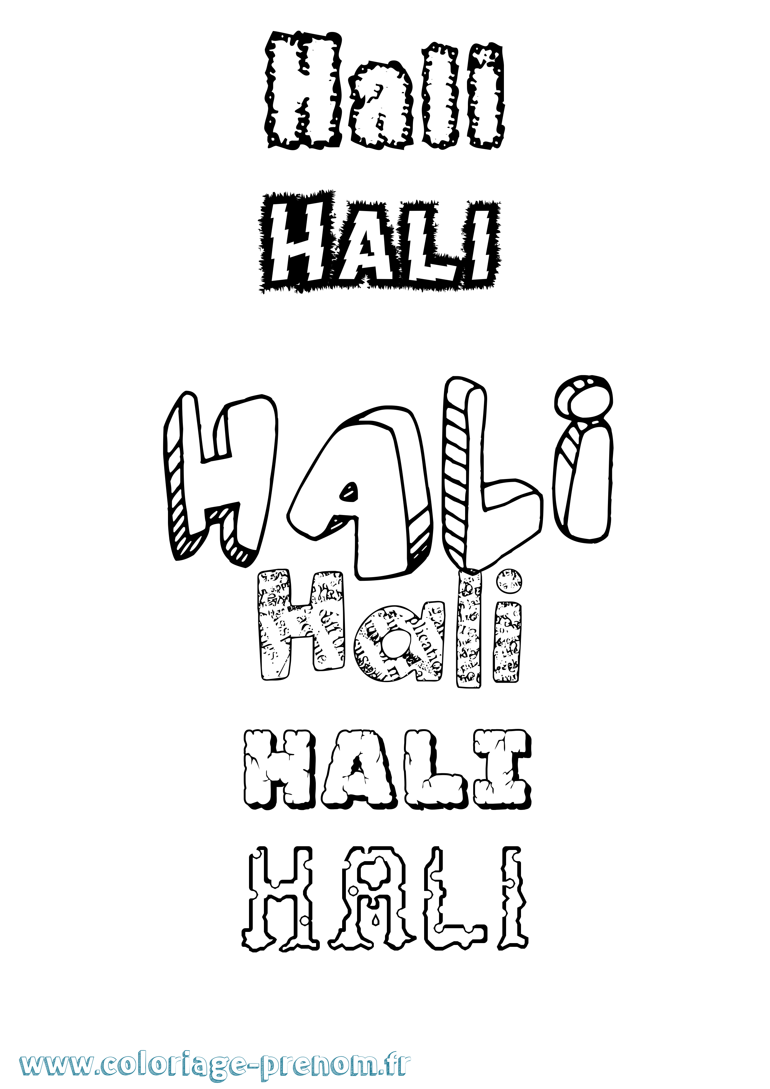 Coloriage prénom Hali Destructuré