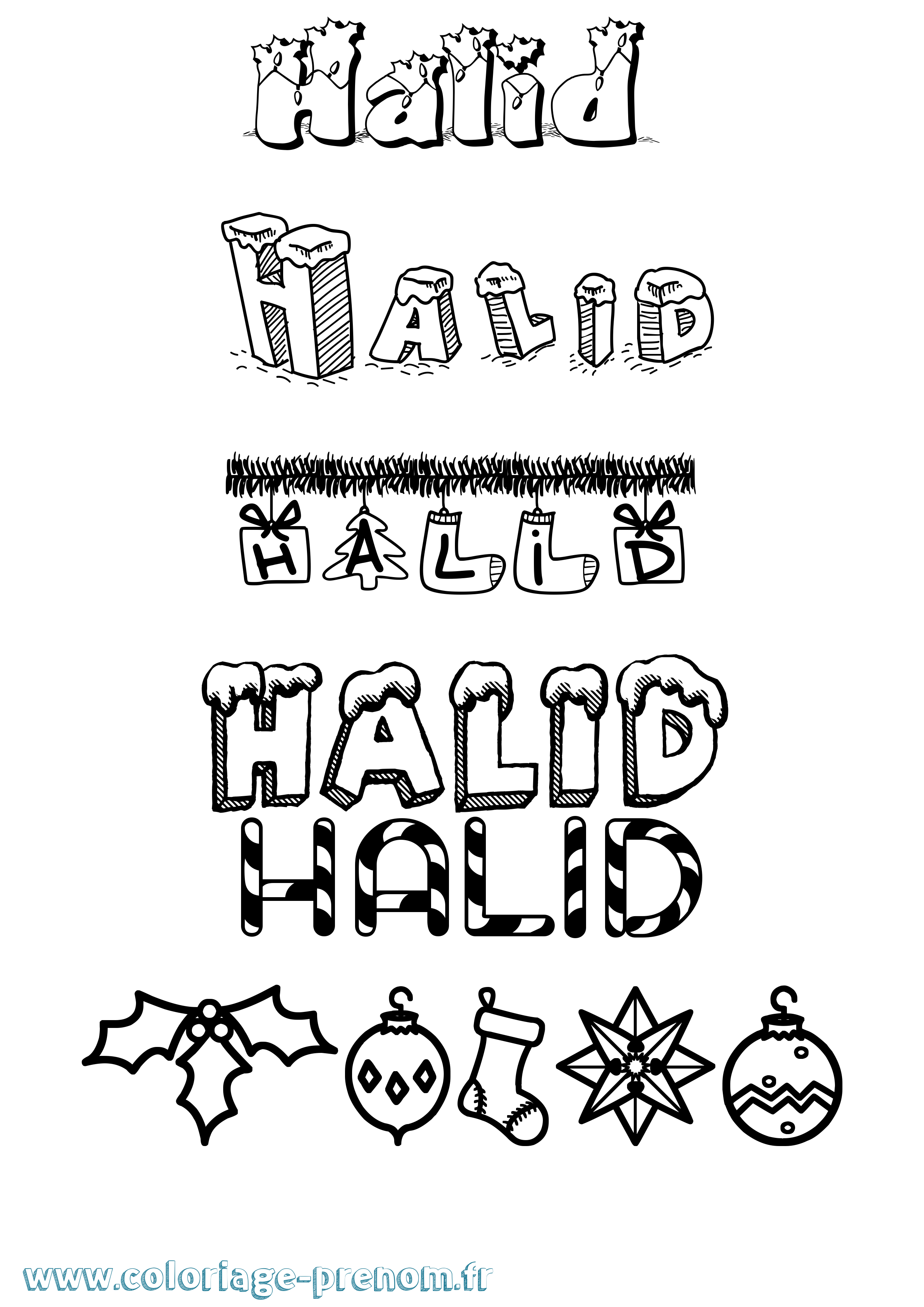 Coloriage Halid Noël Coloriage prénom Halid Noël