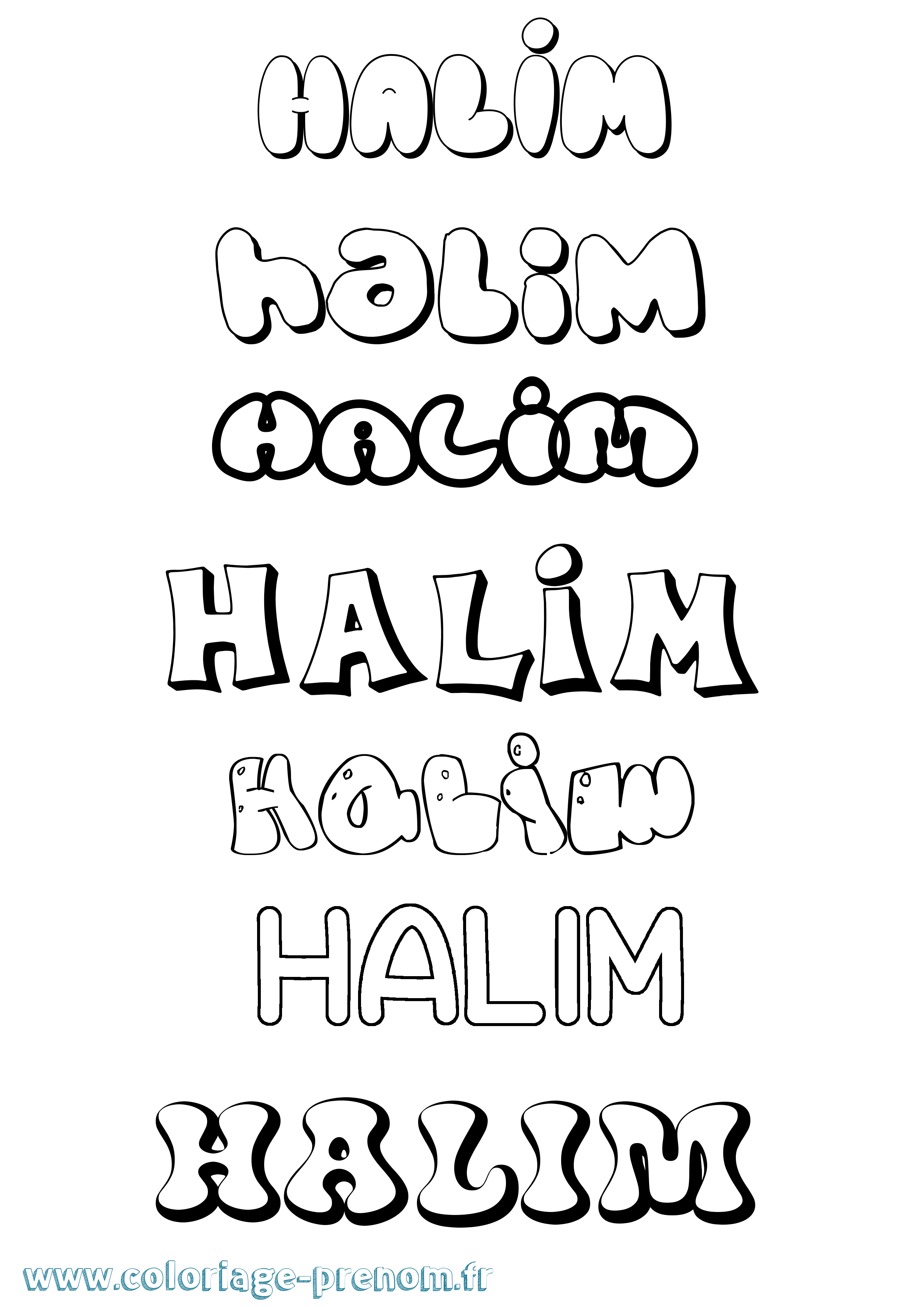 Coloriage prénom Halim Bubble