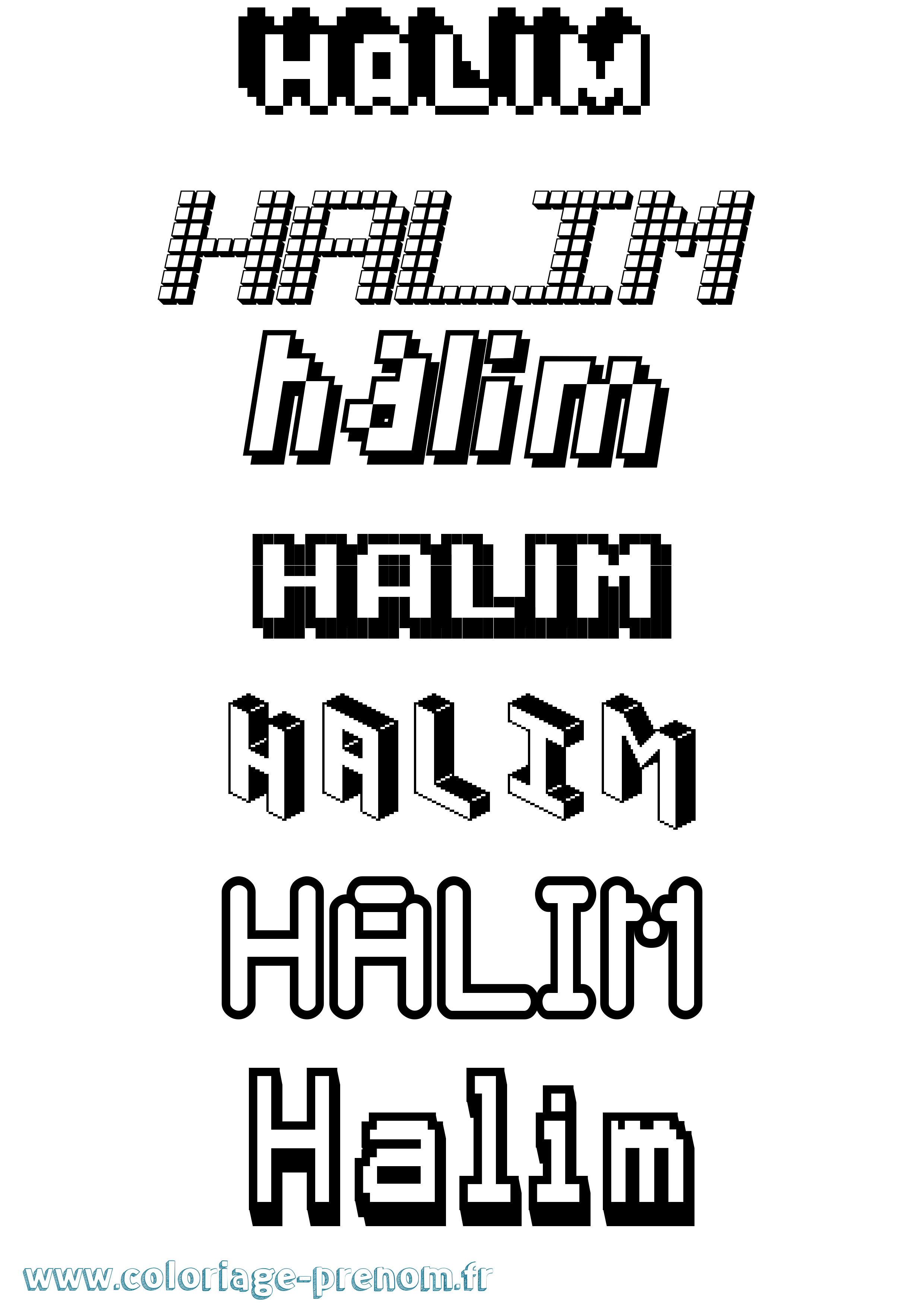 Coloriage prénom Halim Pixel