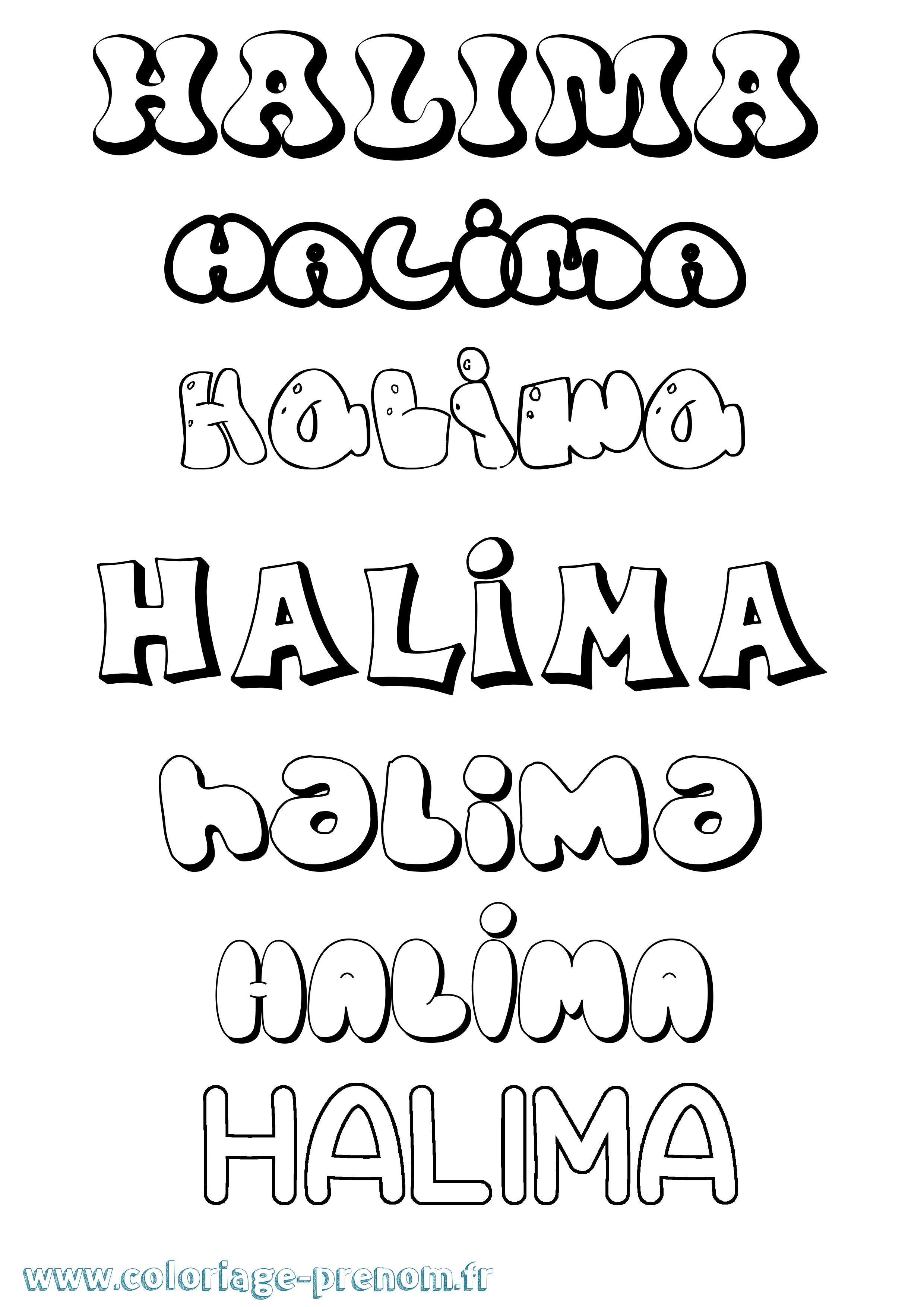 Coloriage prénom Halima Bubble