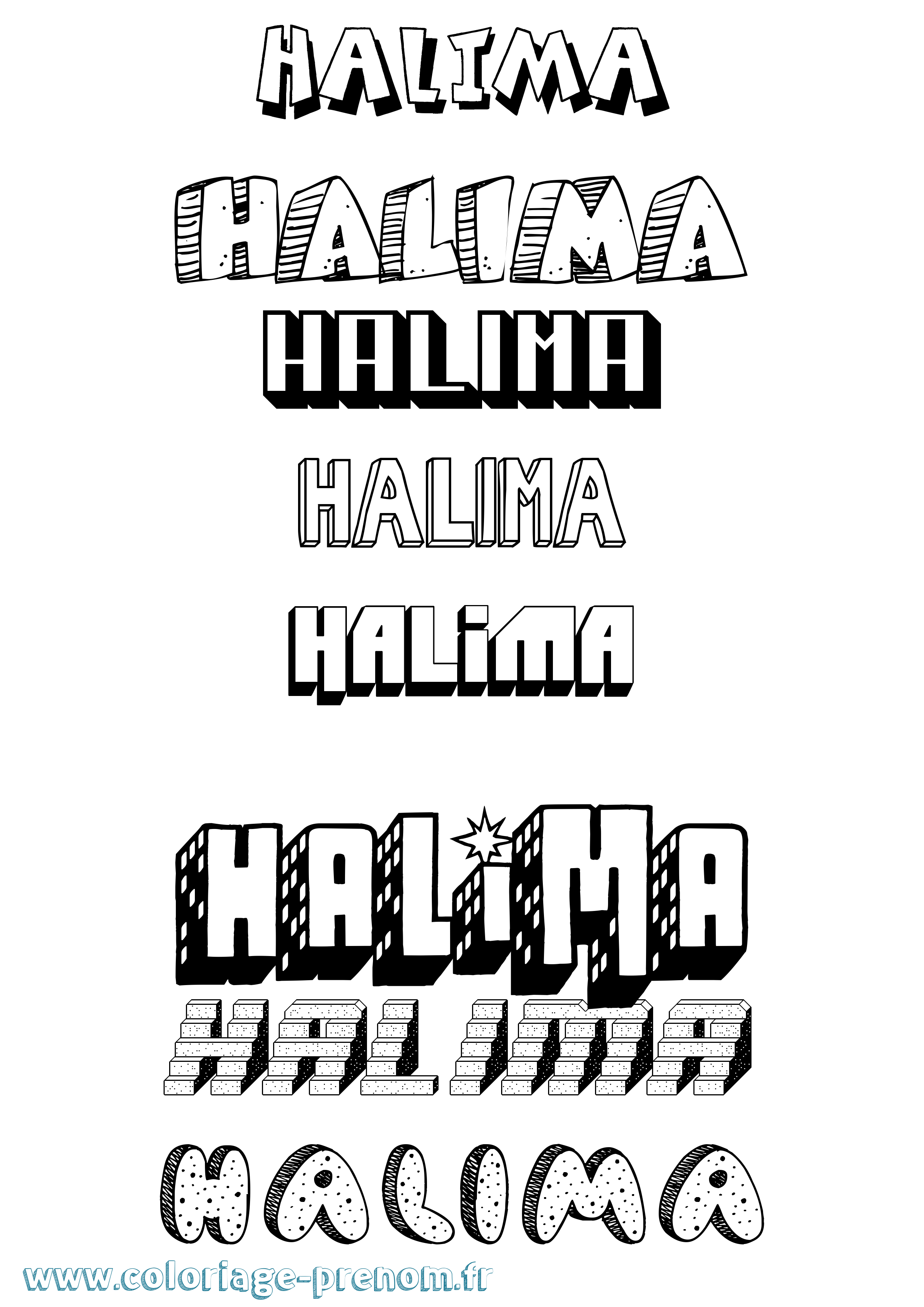 Coloriage prénom Halima Effet 3D
