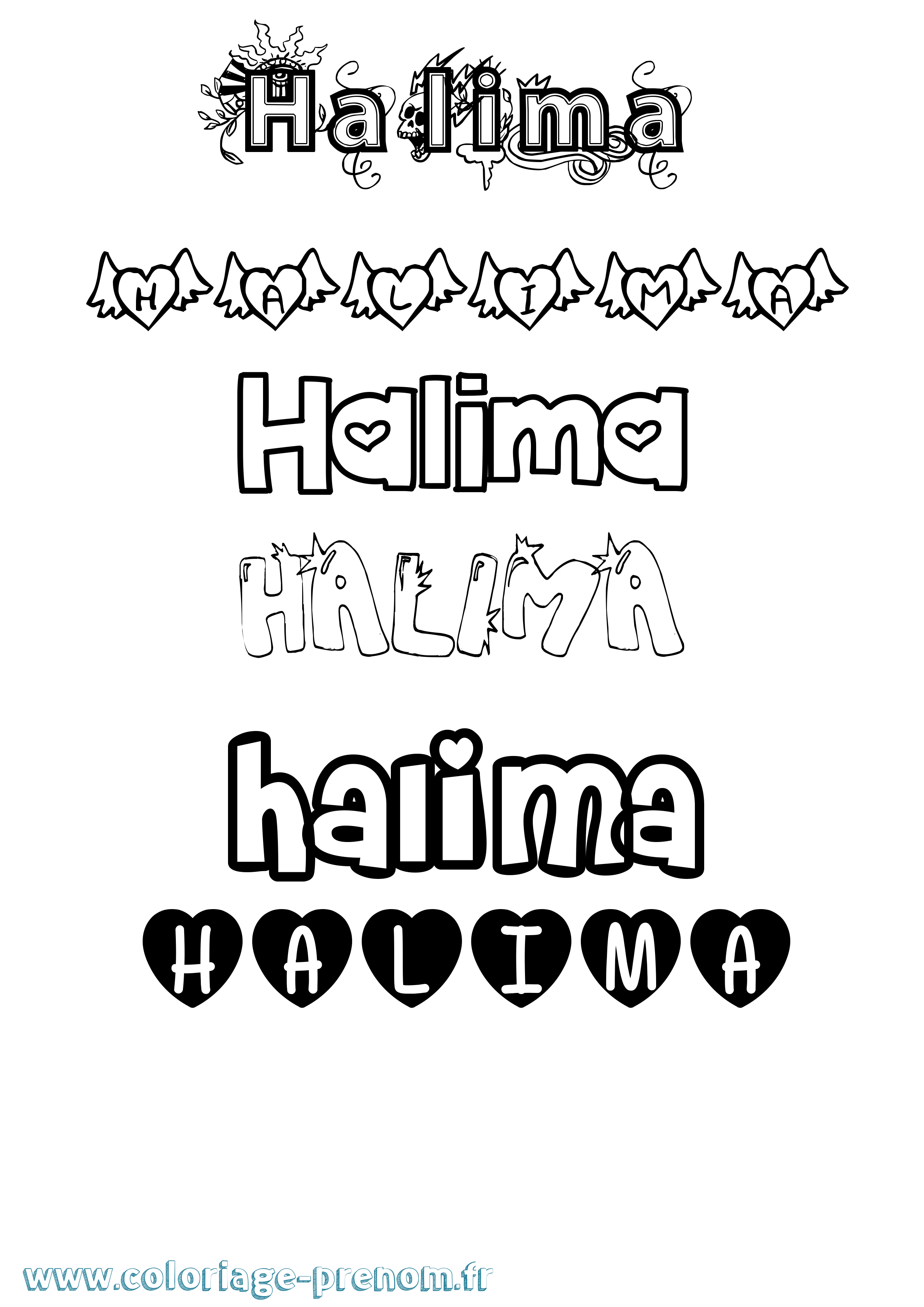 Coloriage prénom Halima Girly