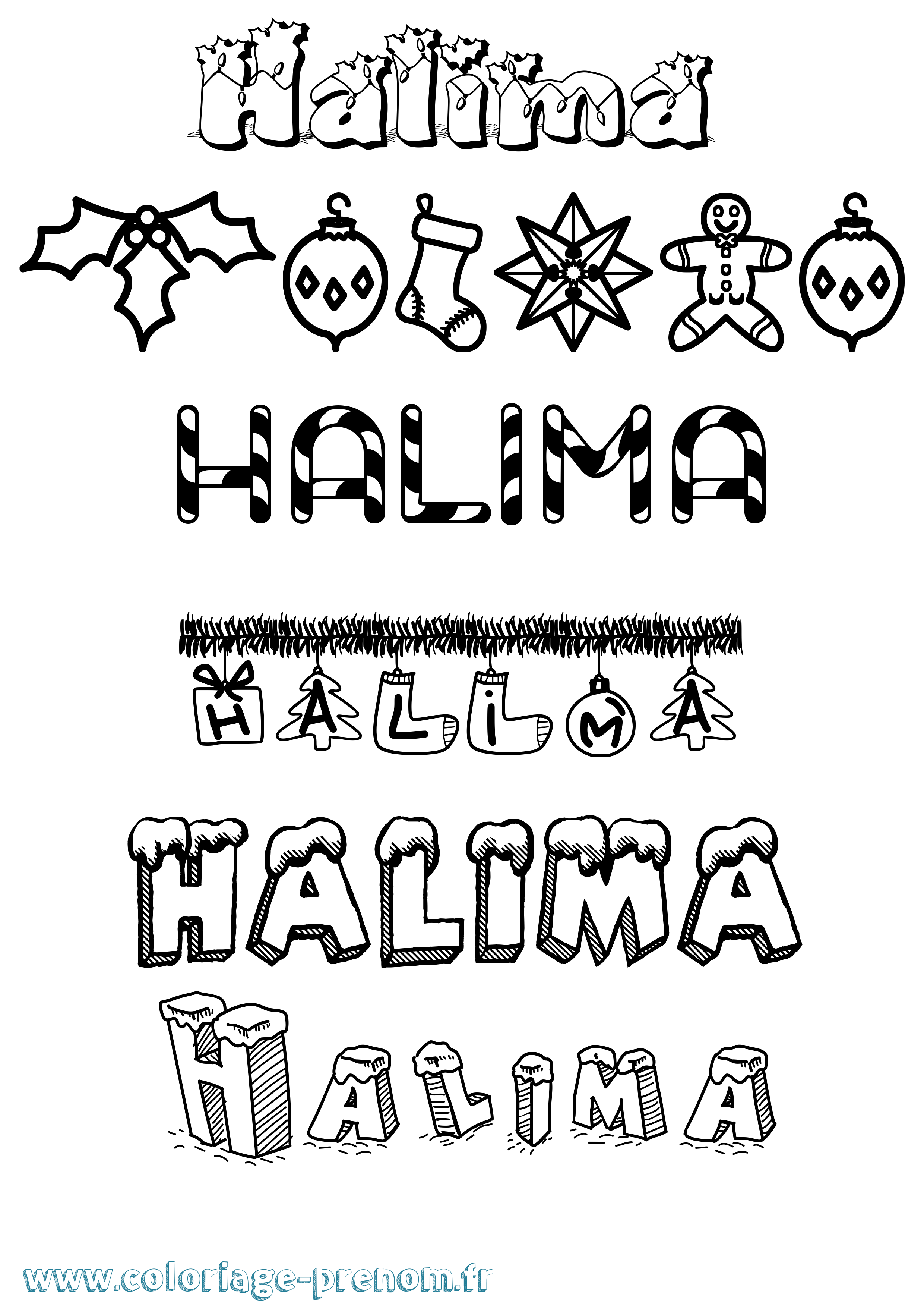 Coloriage prénom Halima Noël