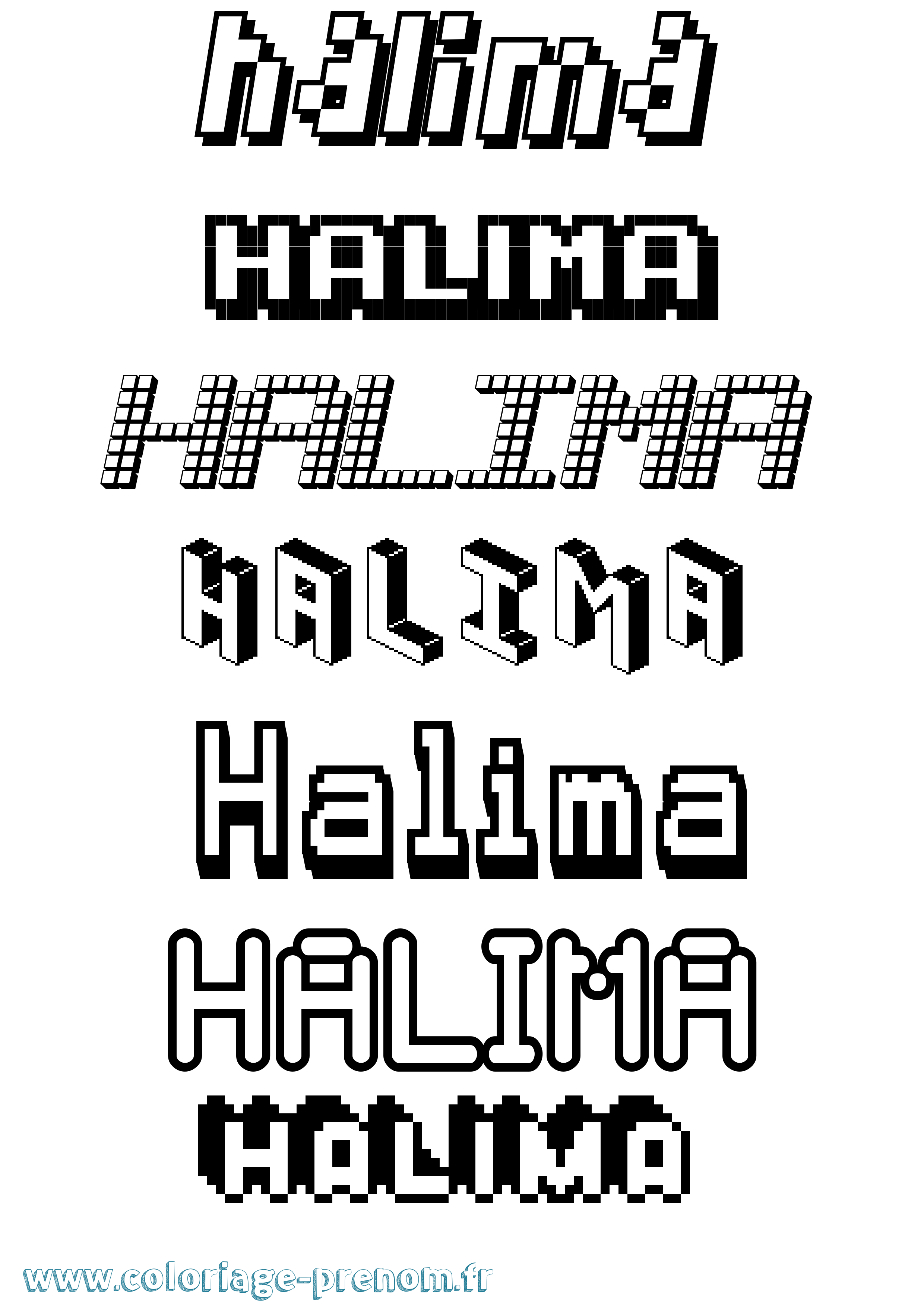 Coloriage prénom Halima Pixel