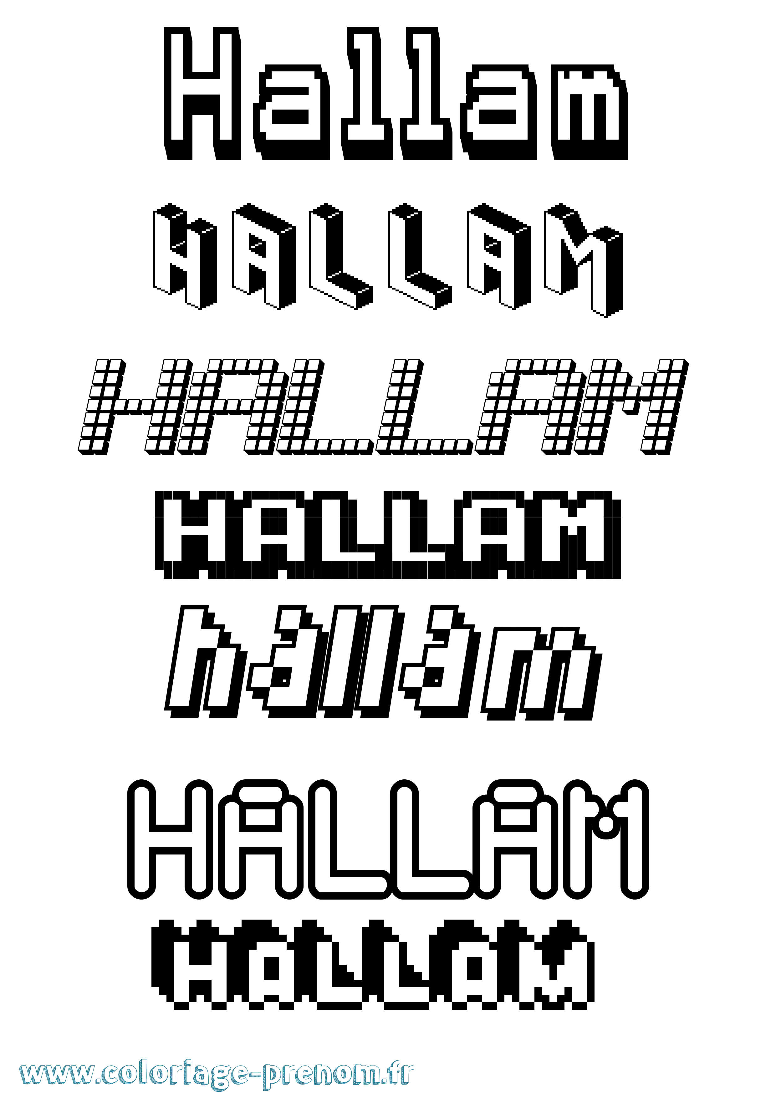 Coloriage prénom Hallam Pixel