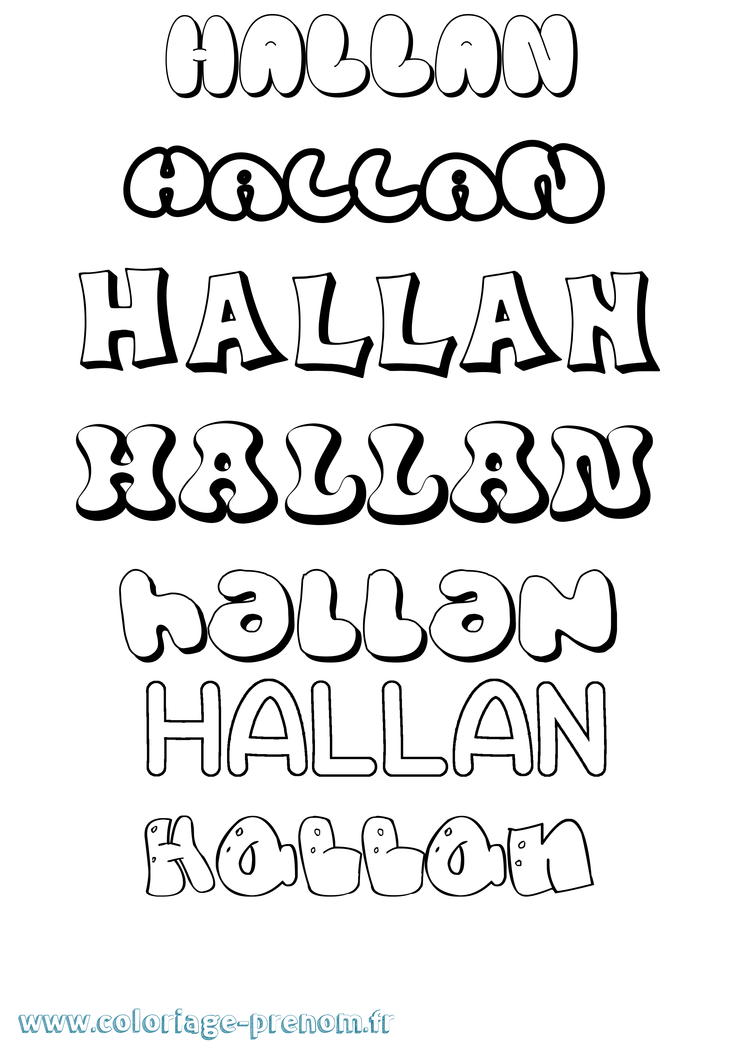 Coloriage prénom Hallan Bubble
