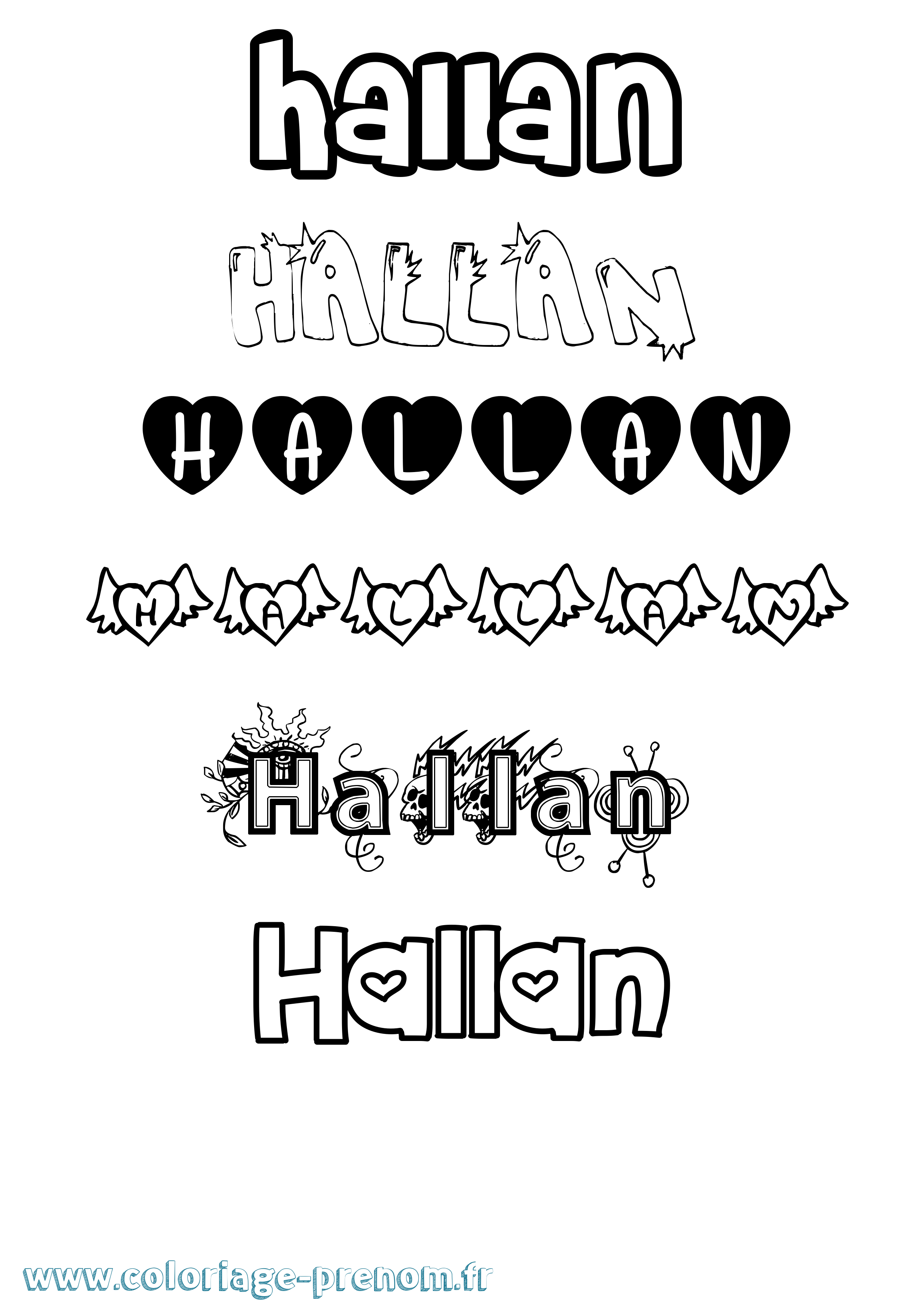 Coloriage prénom Hallan Girly