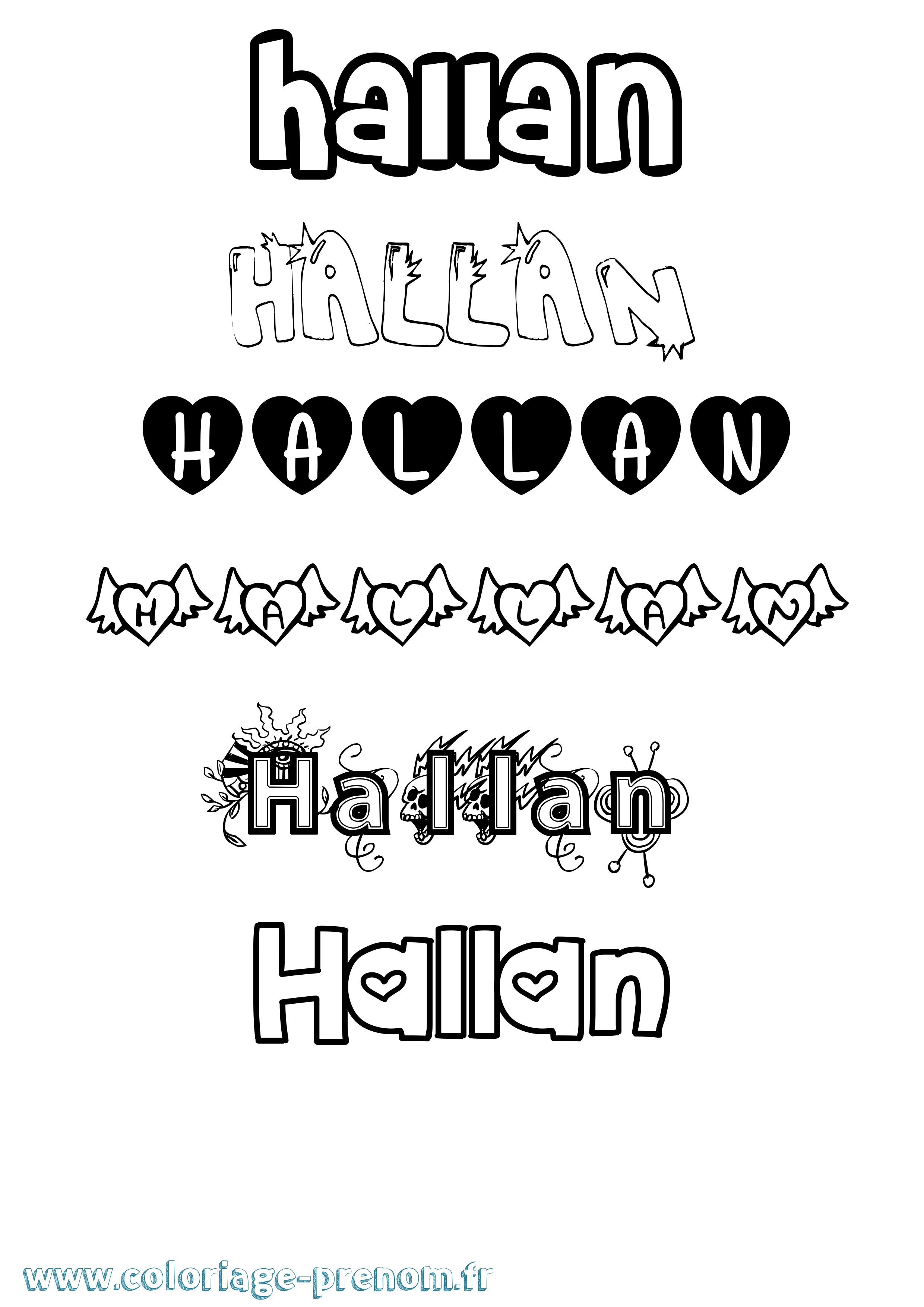 Coloriage Hallan Girly Coloriage prénom Hallan Girly
