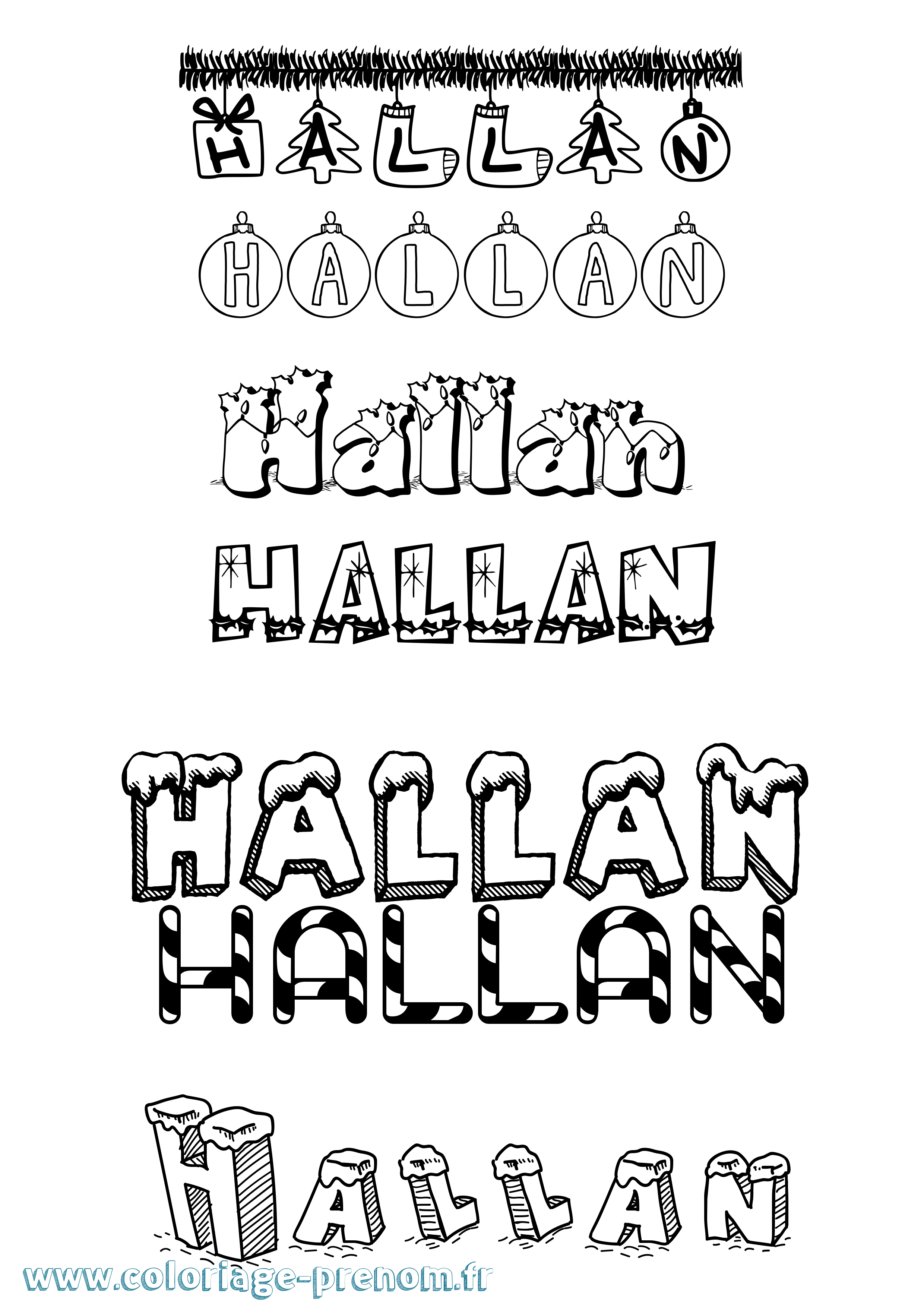 Coloriage Hallan Noël Coloriage prénom Hallan Noël