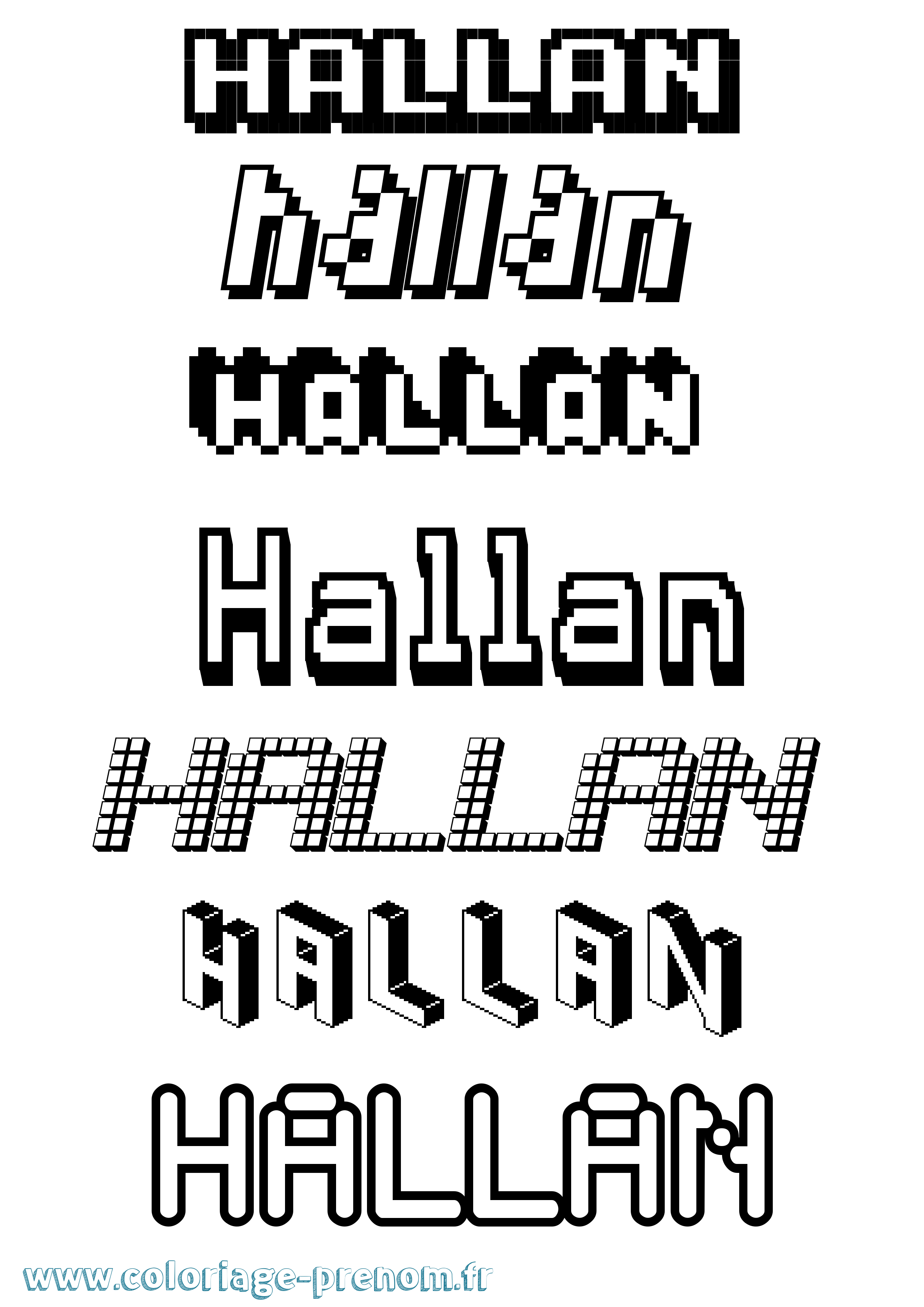 Coloriage prénom Hallan Pixel
