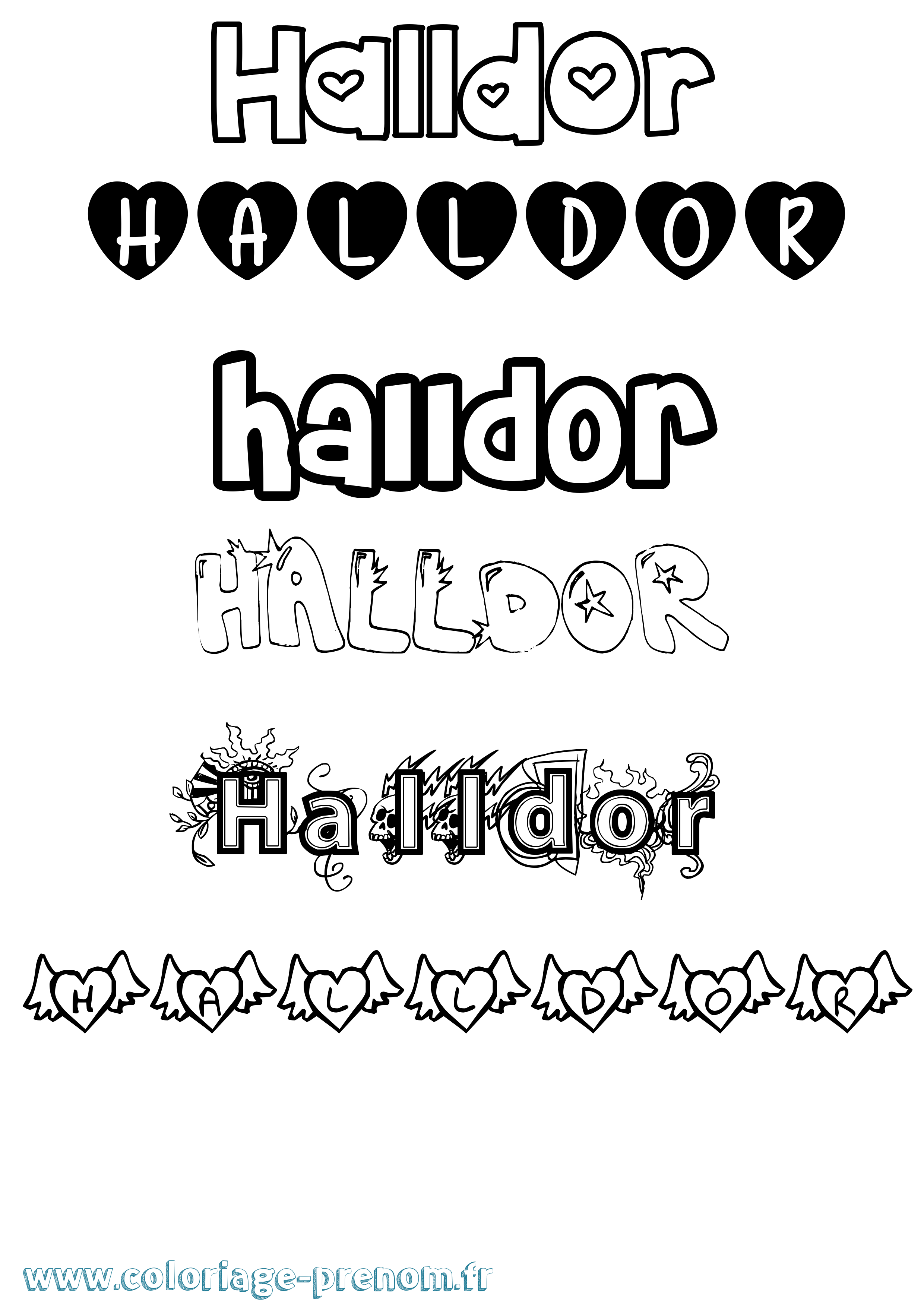 Coloriage prénom Halldor Girly