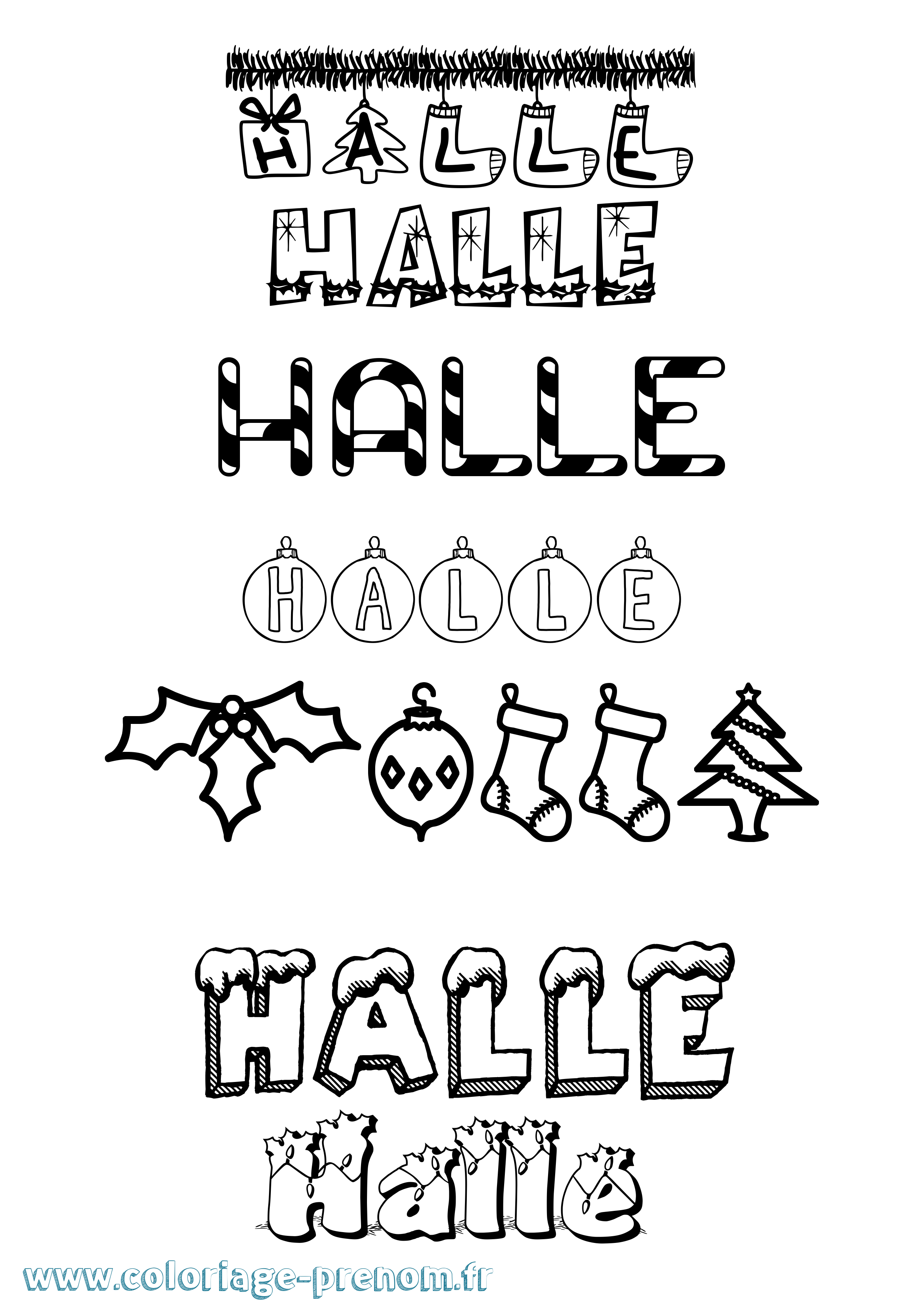 Coloriage prénom Halle Noël