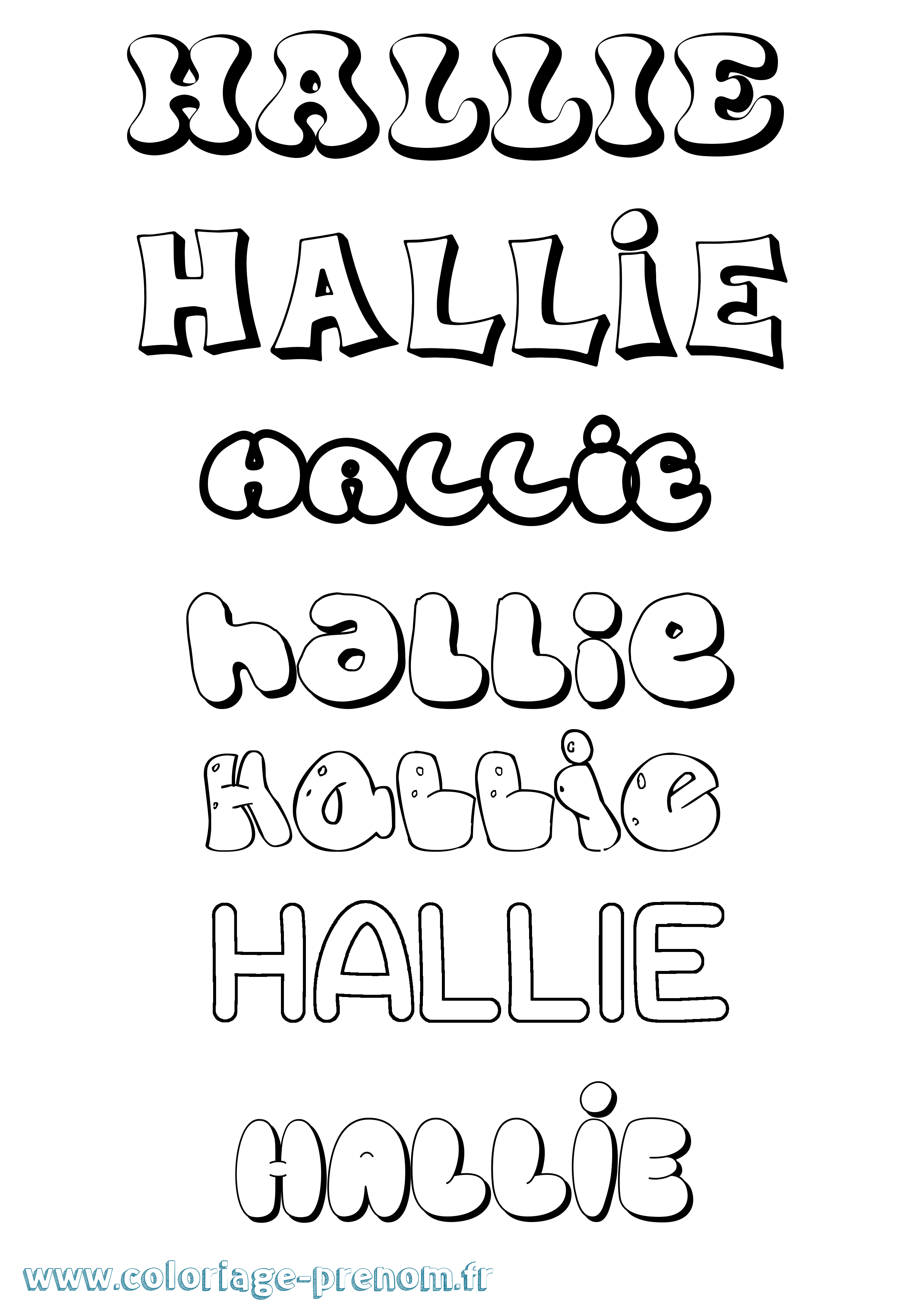 Coloriage prénom Hallie Bubble