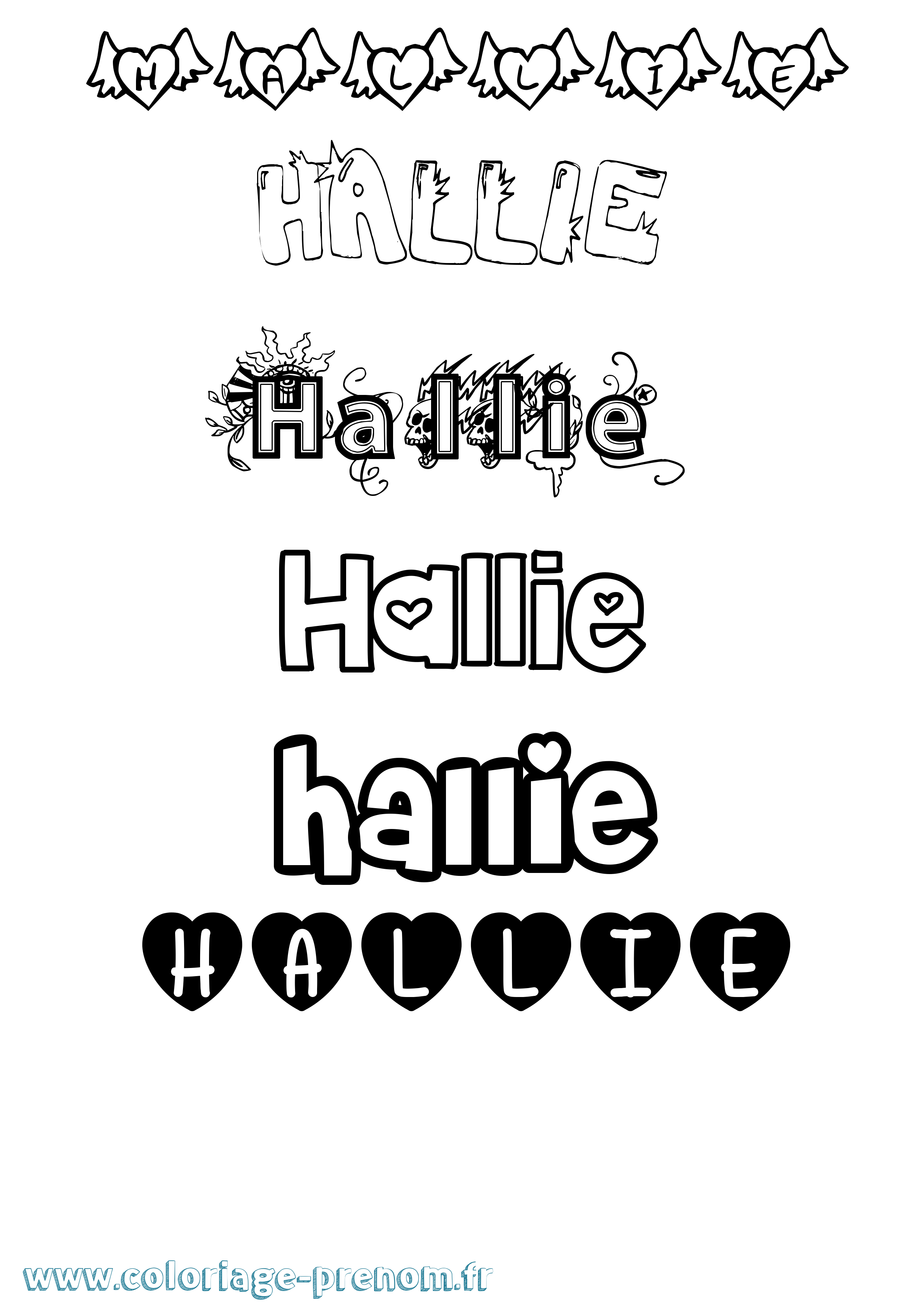 Coloriage prénom Hallie Girly