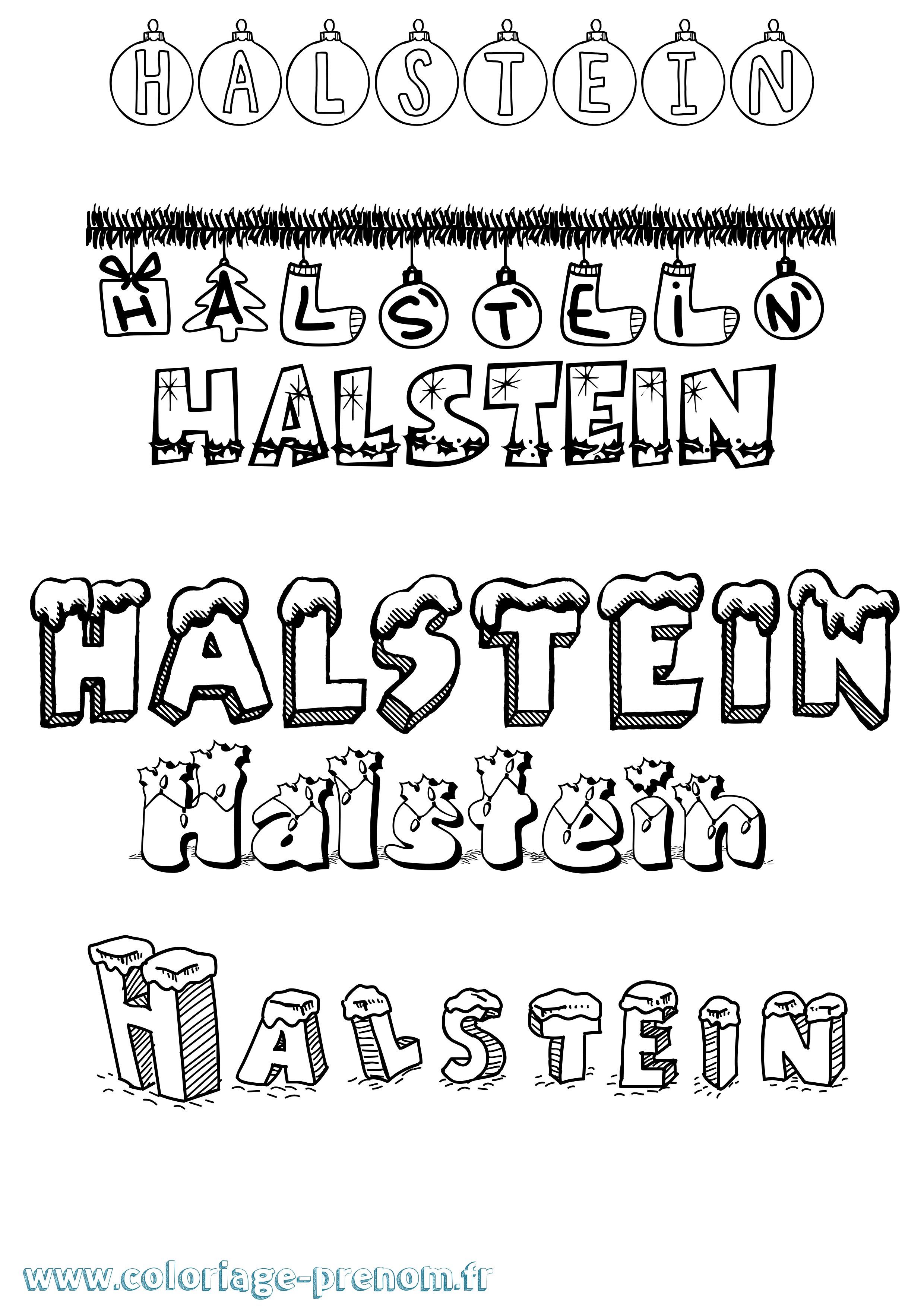 Coloriage prénom Halstein Noël
