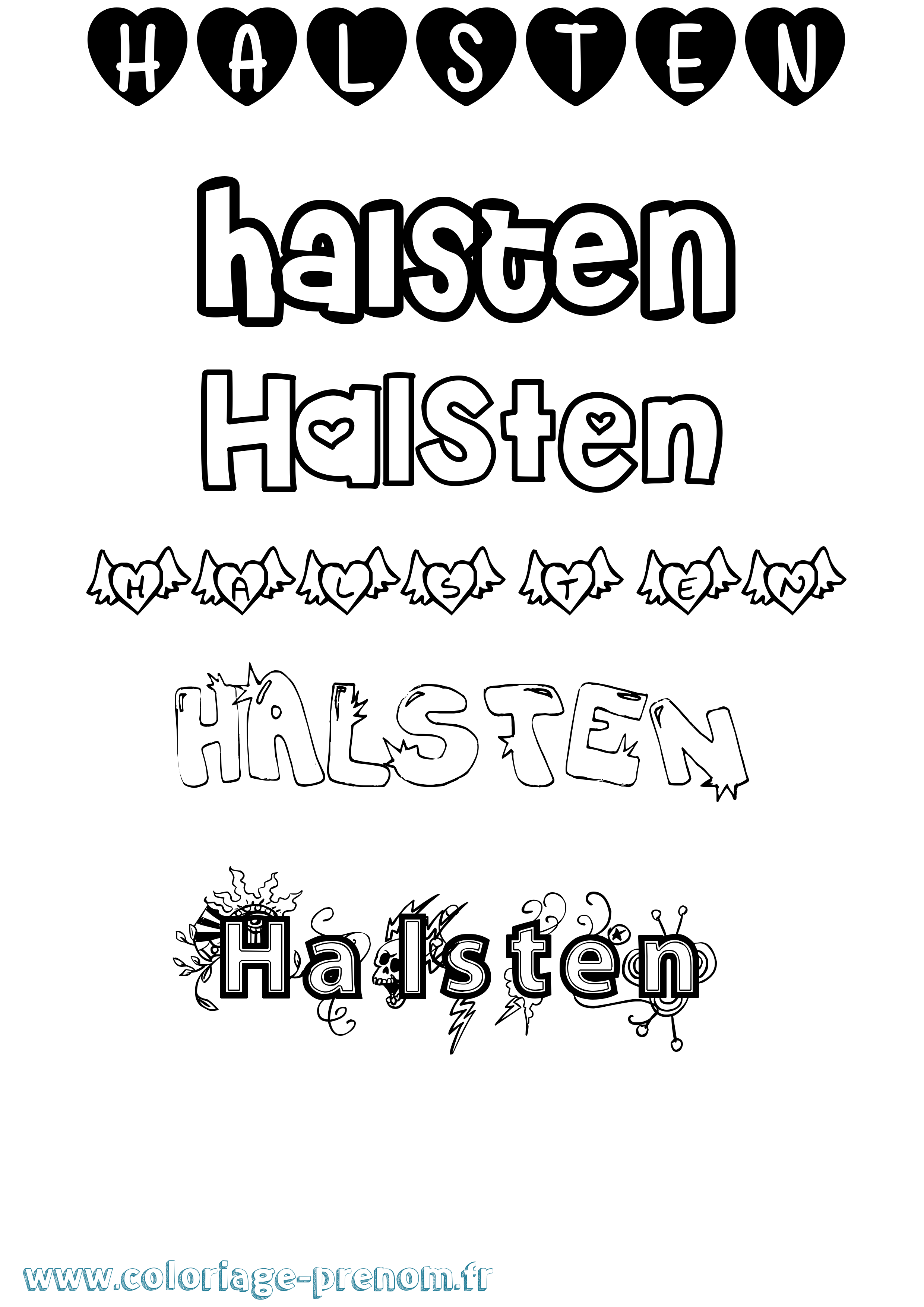 Coloriage prénom Halsten Girly