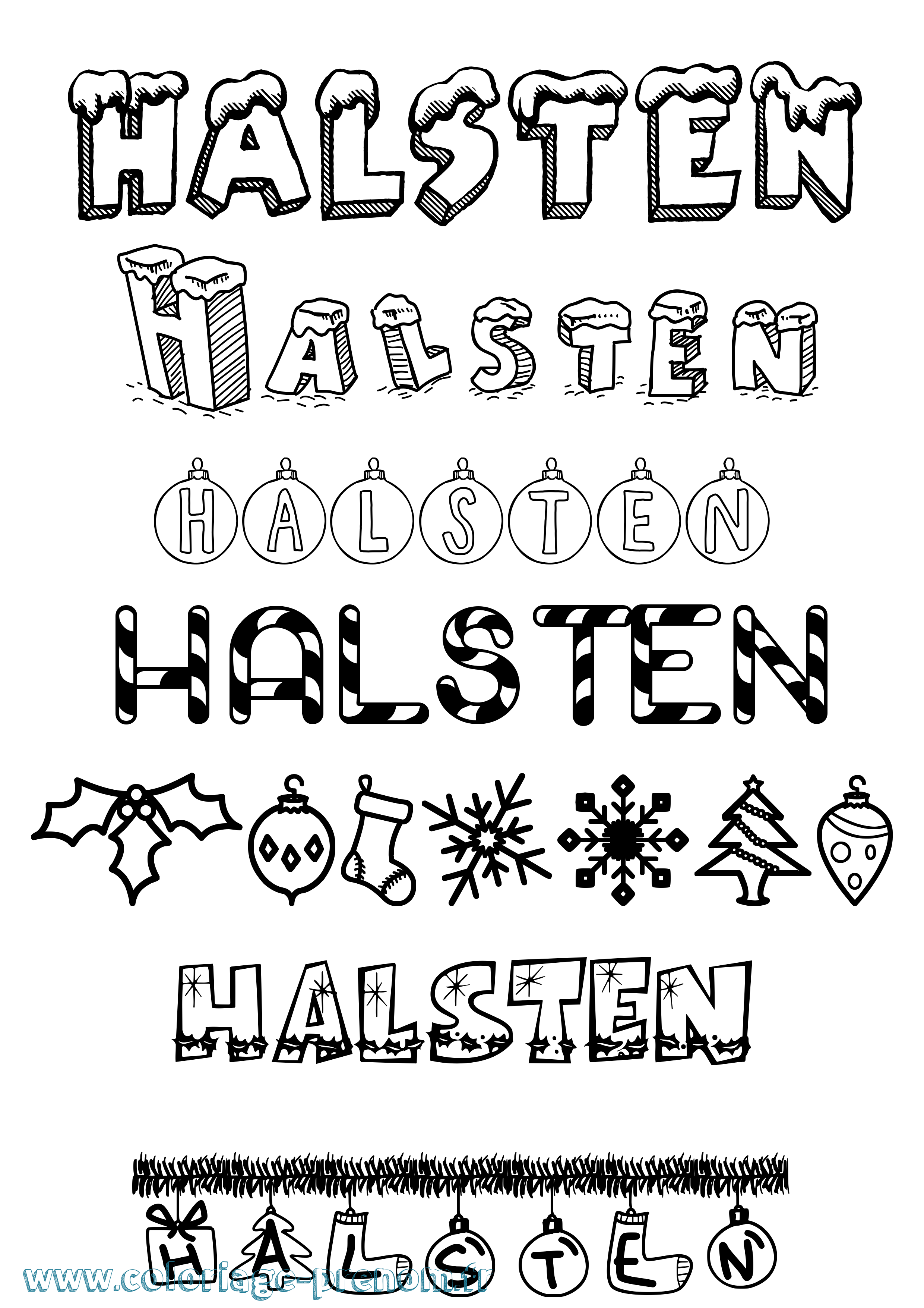 Coloriage prénom Halsten Noël