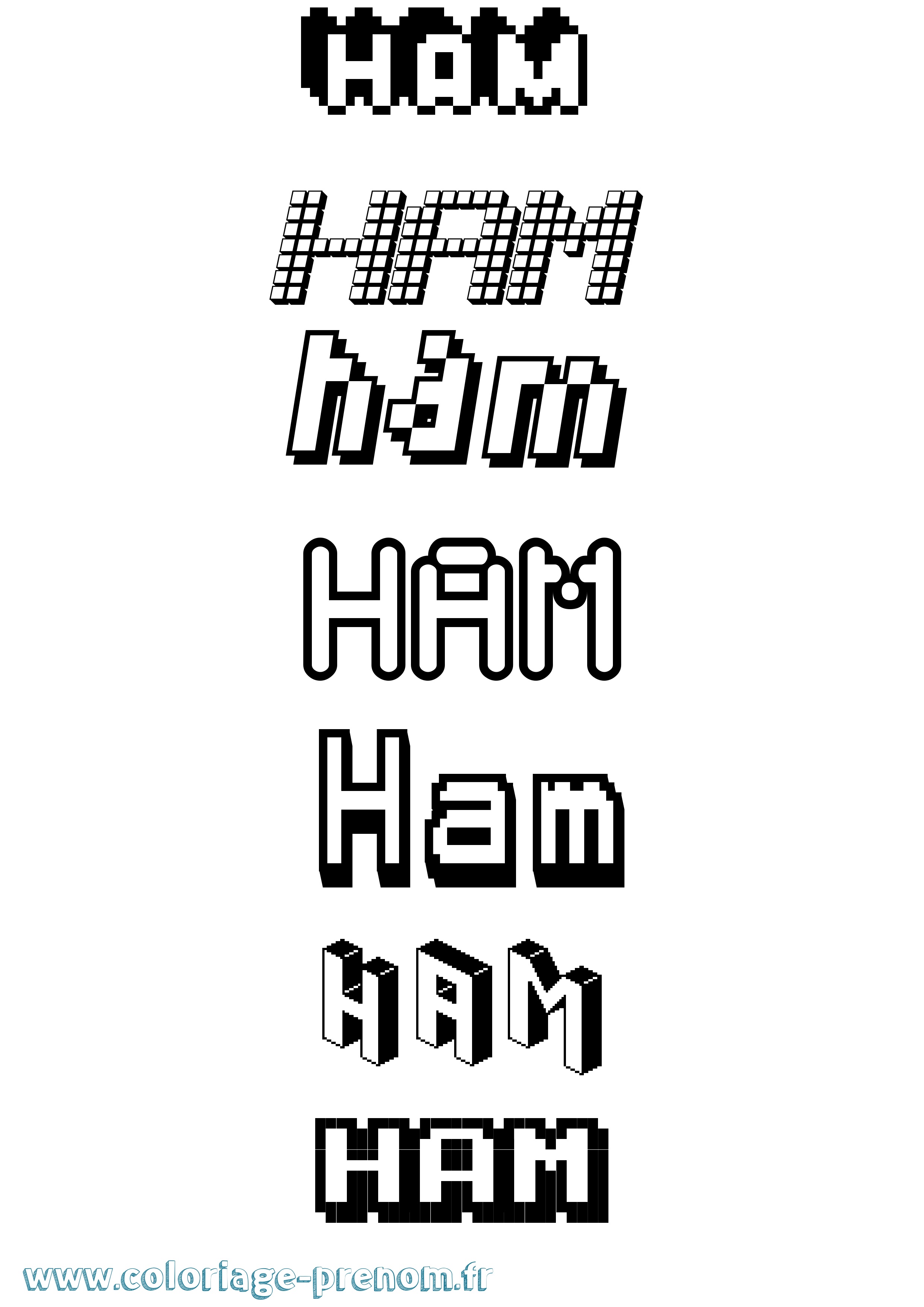 Coloriage prénom Ham Pixel