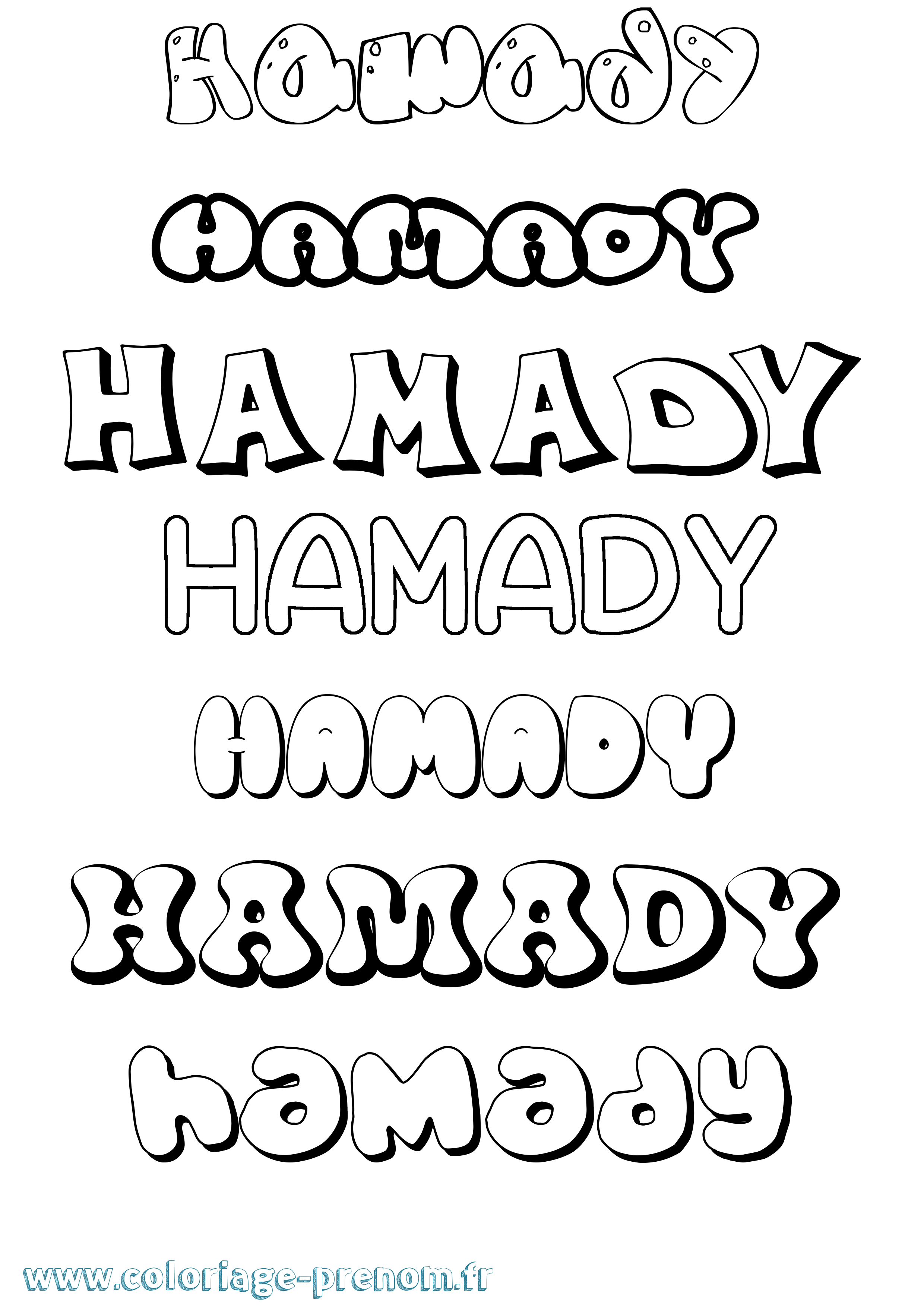 Coloriage prénom Hamady Bubble