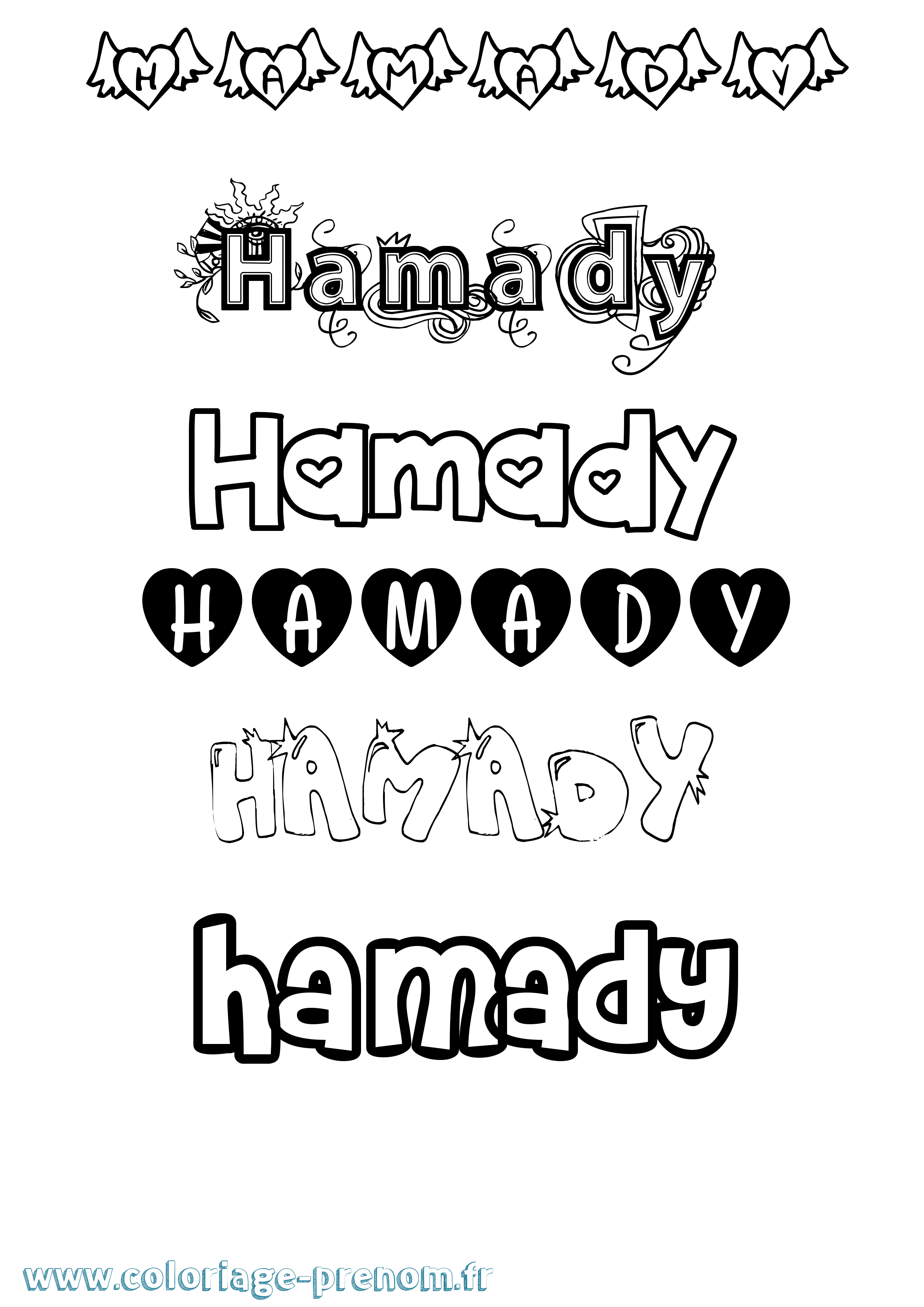 Coloriage prénom Hamady Girly