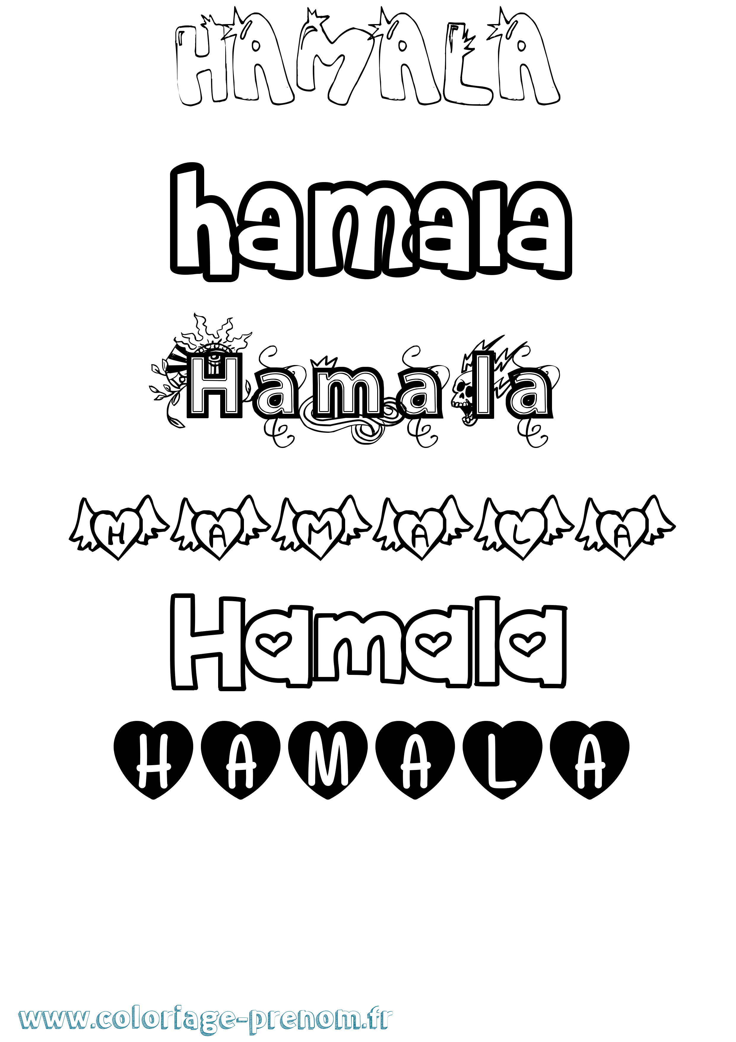 Coloriage prénom Hamala Girly