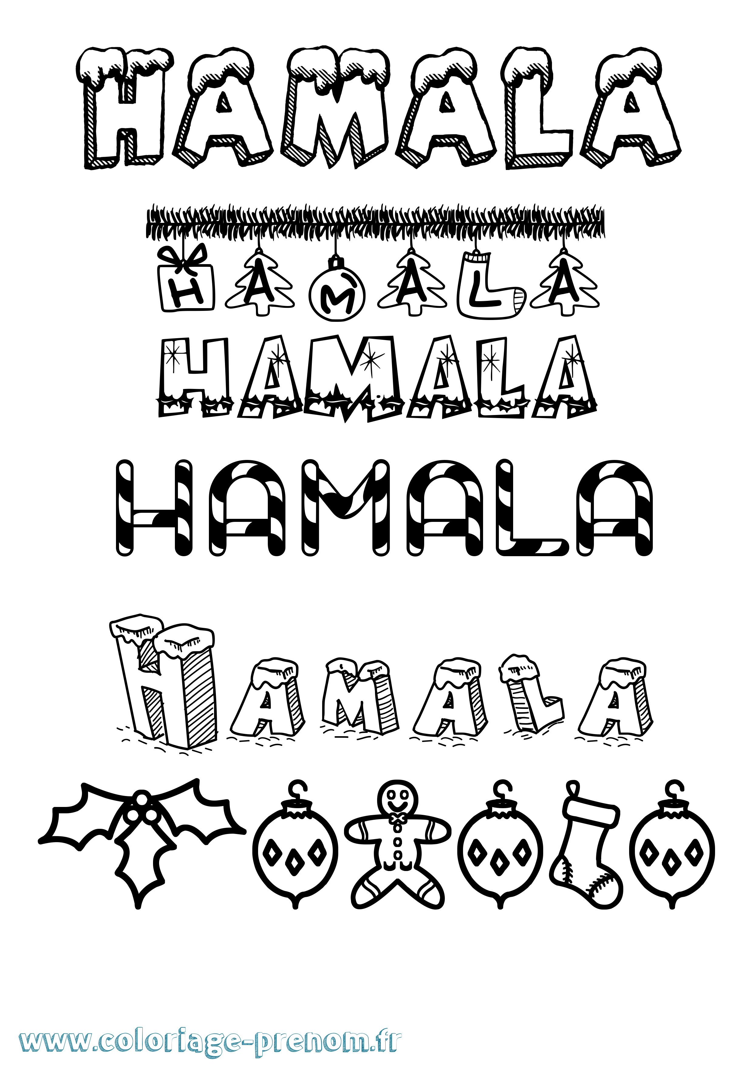 Coloriage prénom Hamala Noël