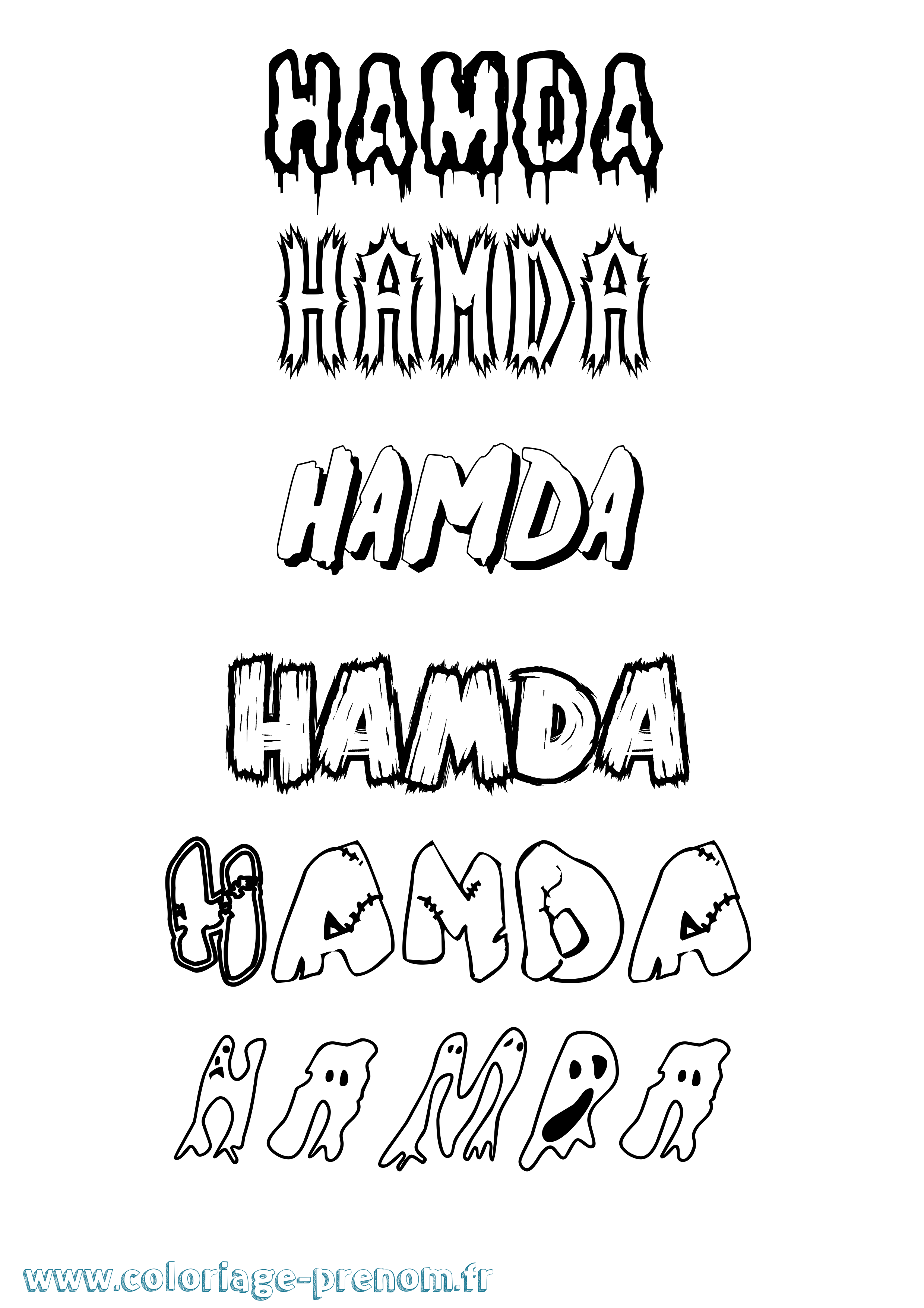 Coloriage prénom Hamda Frisson