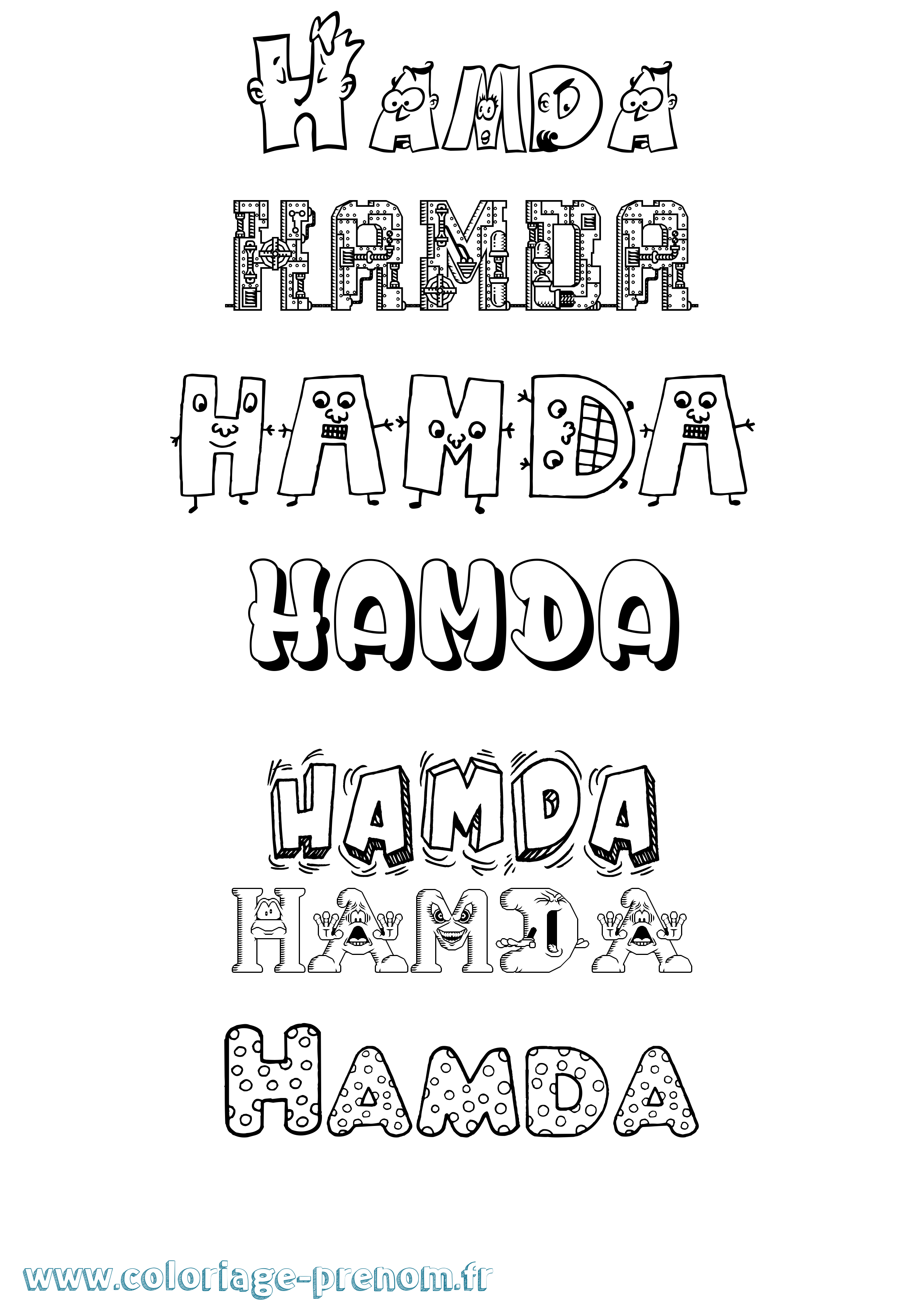Coloriage prénom Hamda Fun