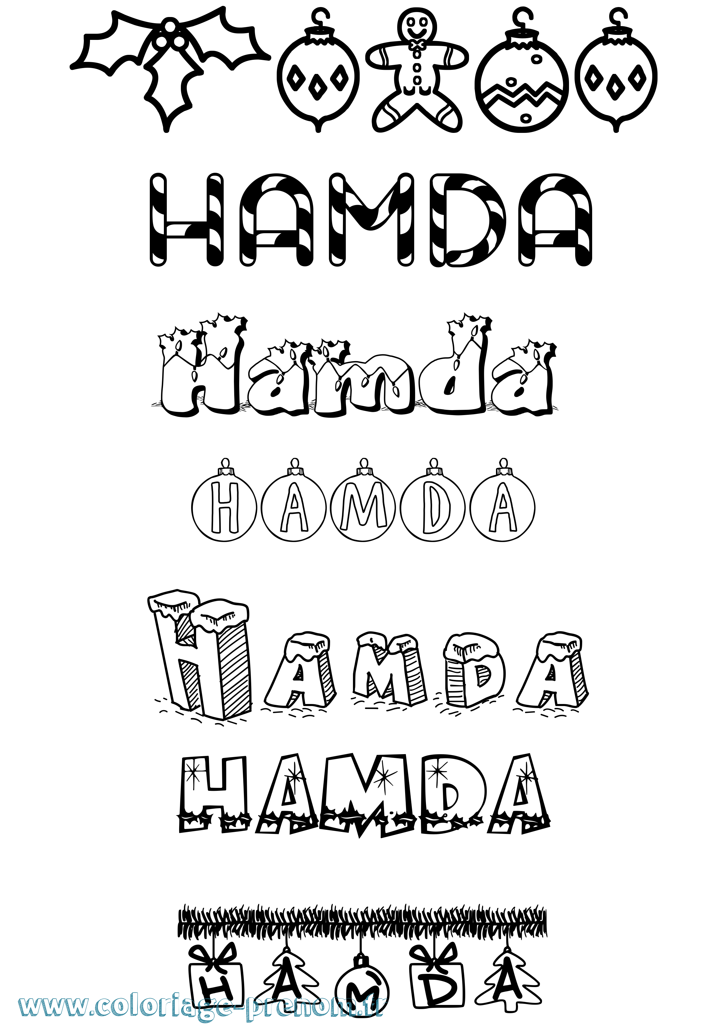 Coloriage prénom Hamda Noël