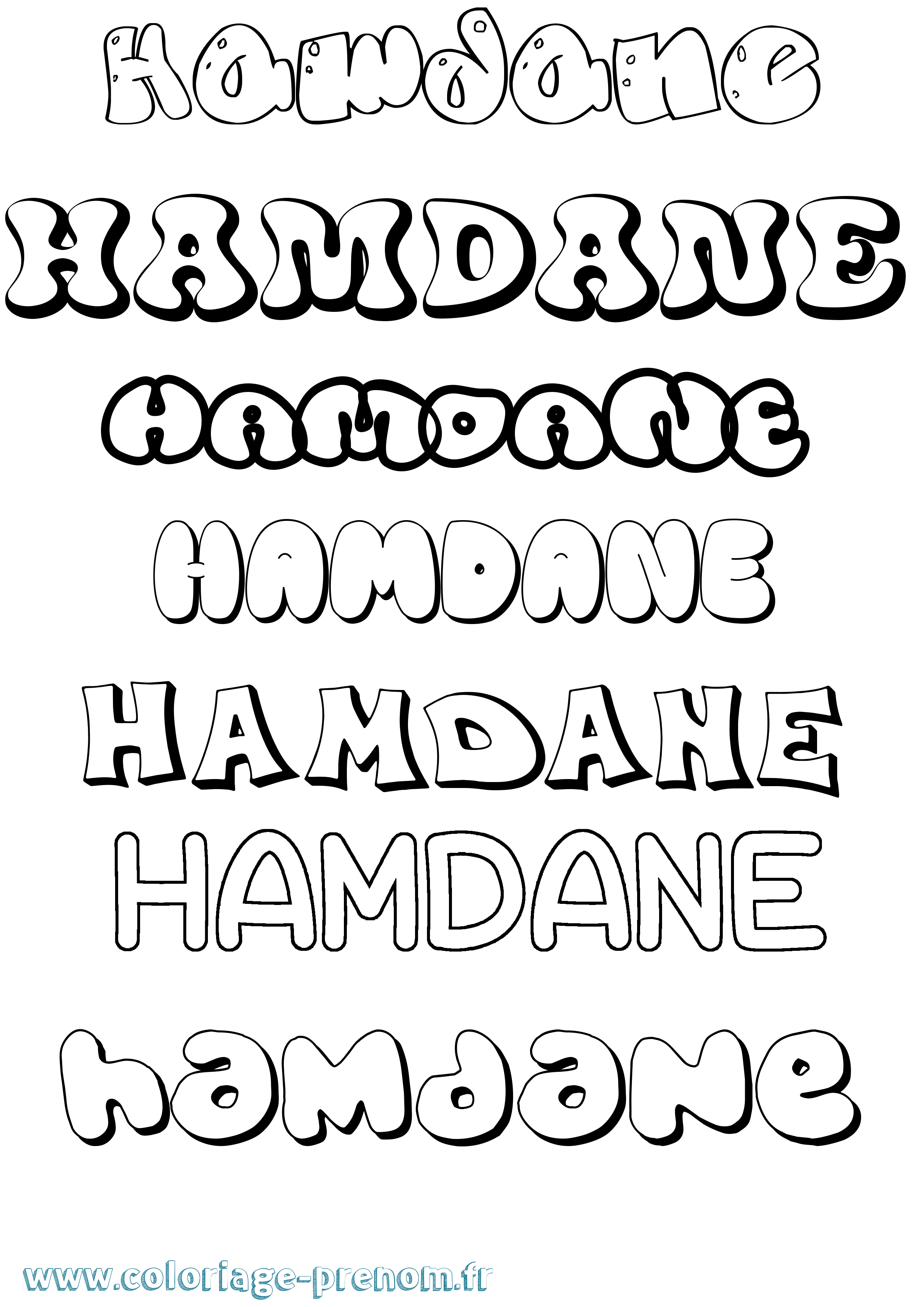 Coloriage prénom Hamdane Bubble