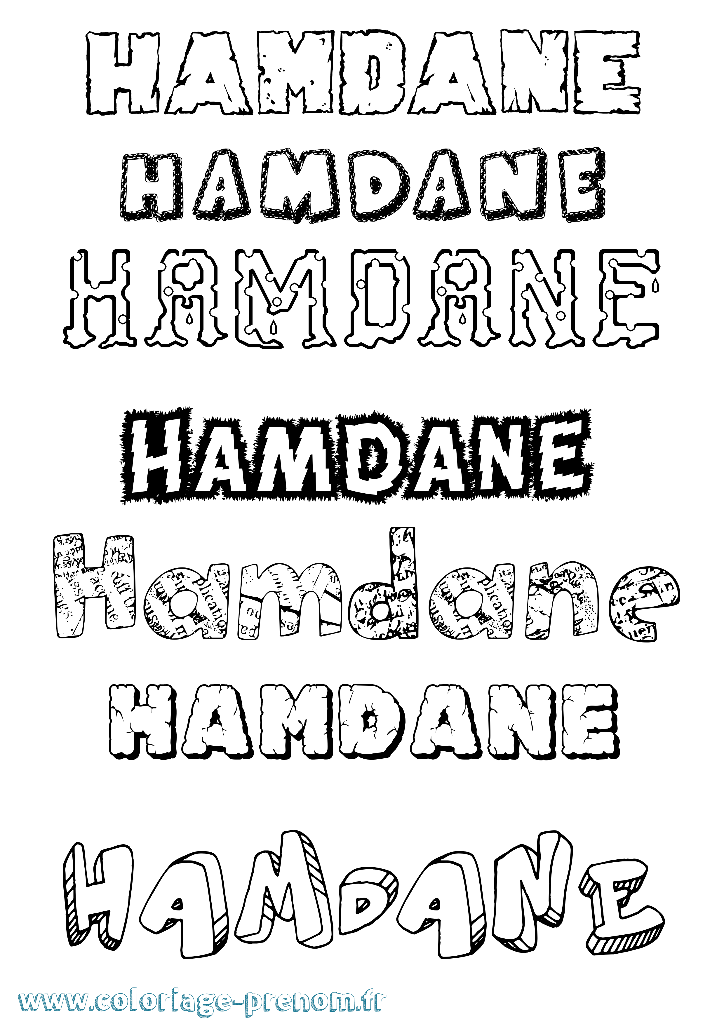 Coloriage prénom Hamdane Destructuré