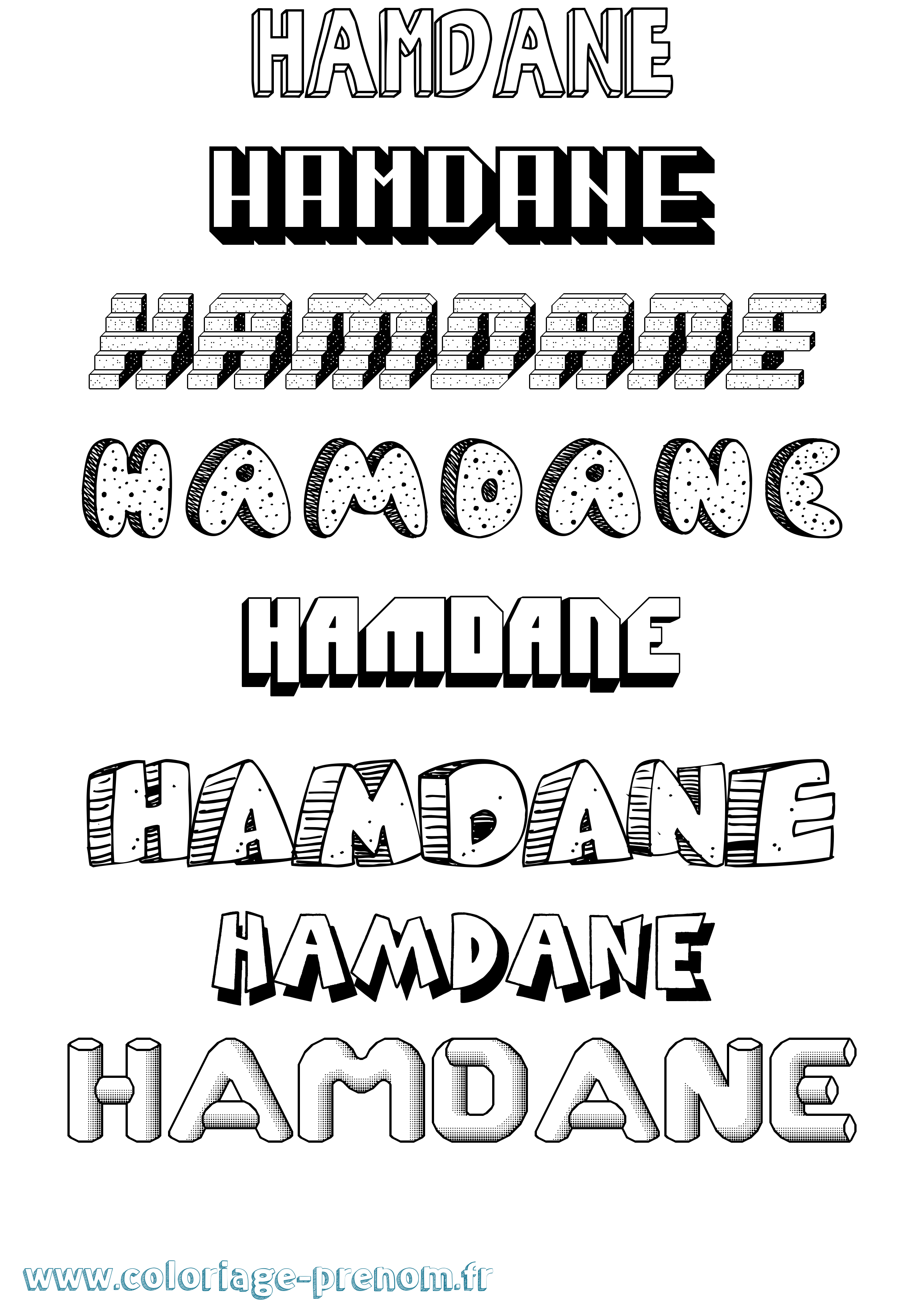 Coloriage prénom Hamdane Effet 3D