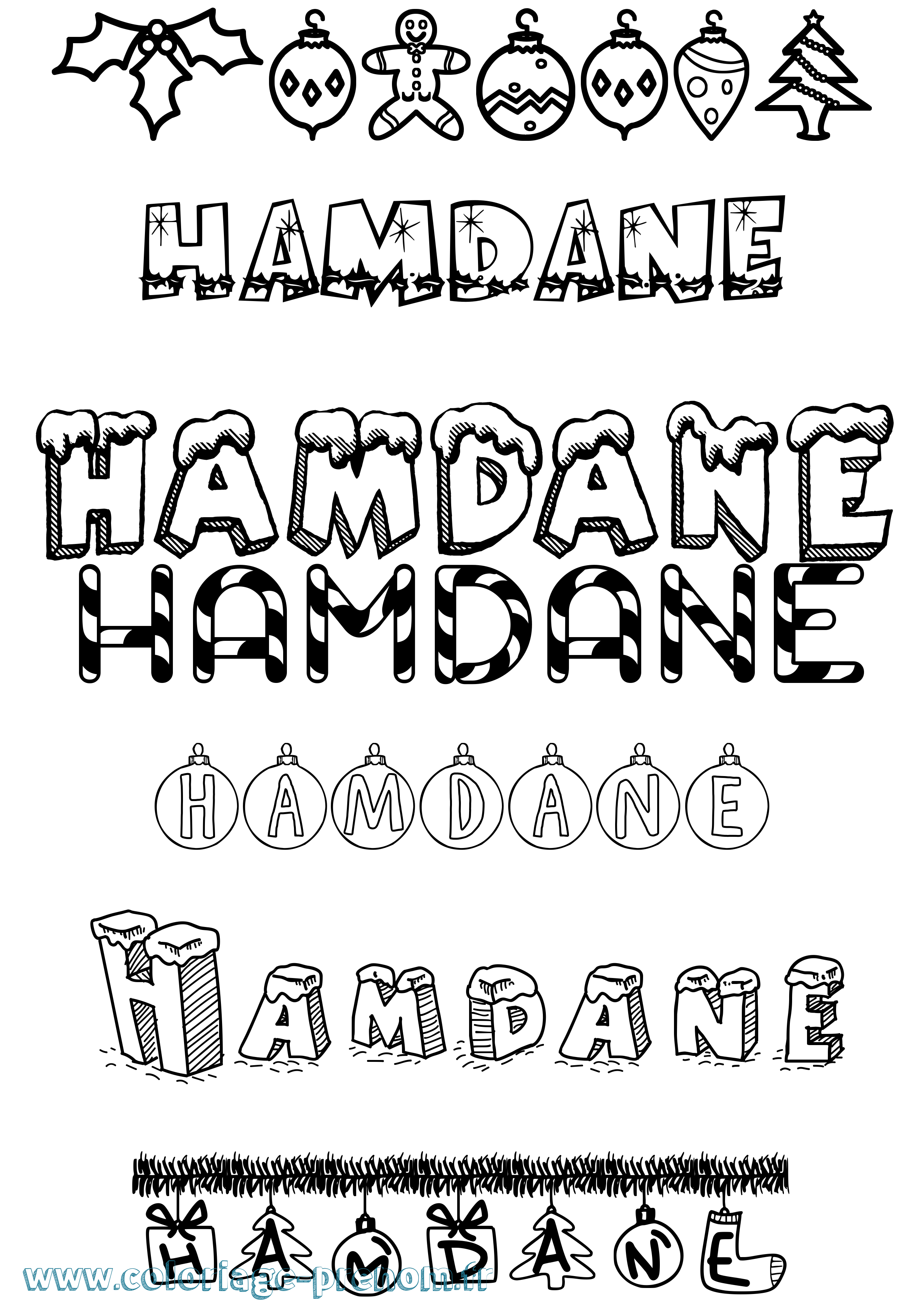 Coloriage prénom Hamdane Noël