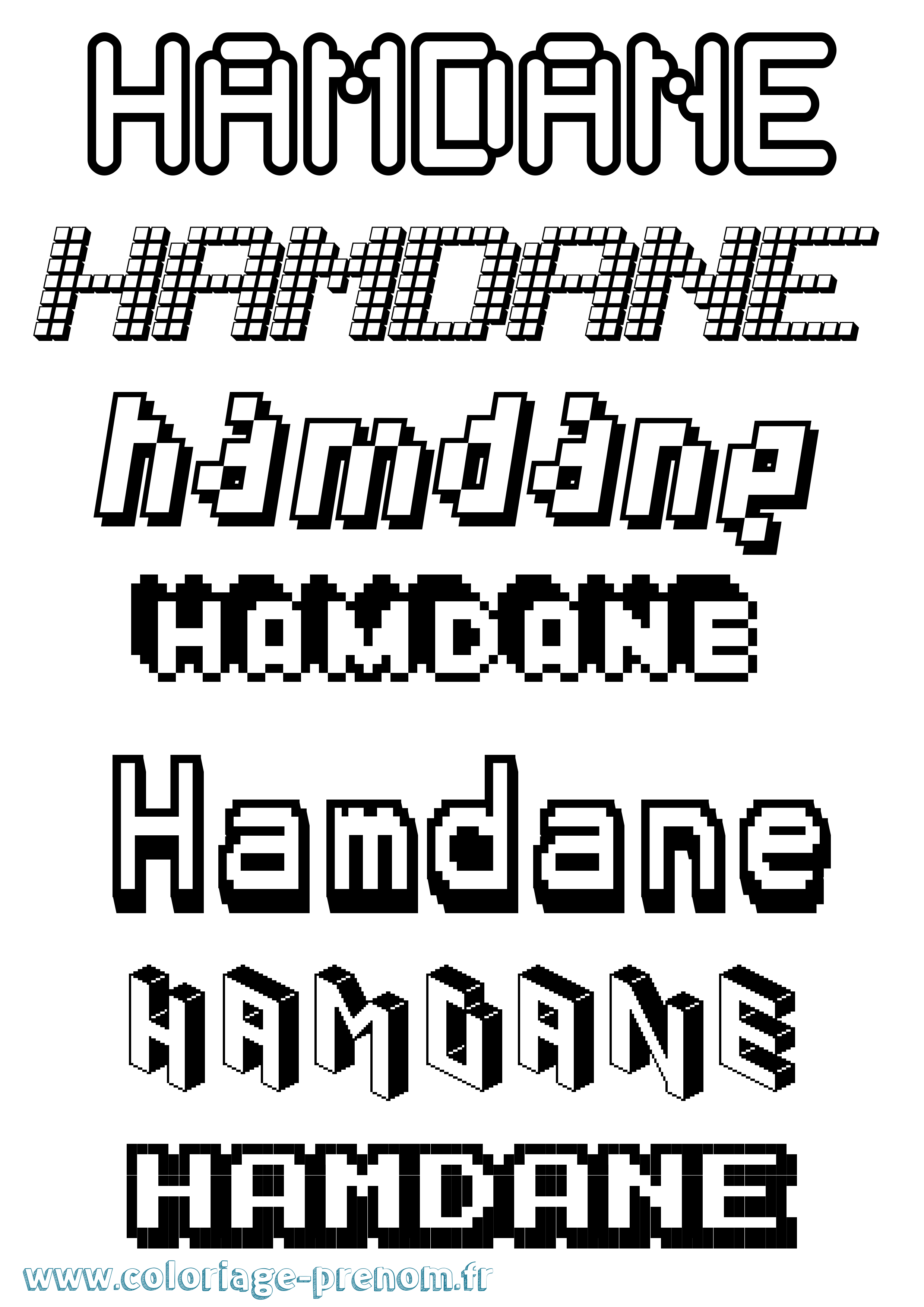 Coloriage prénom Hamdane Pixel