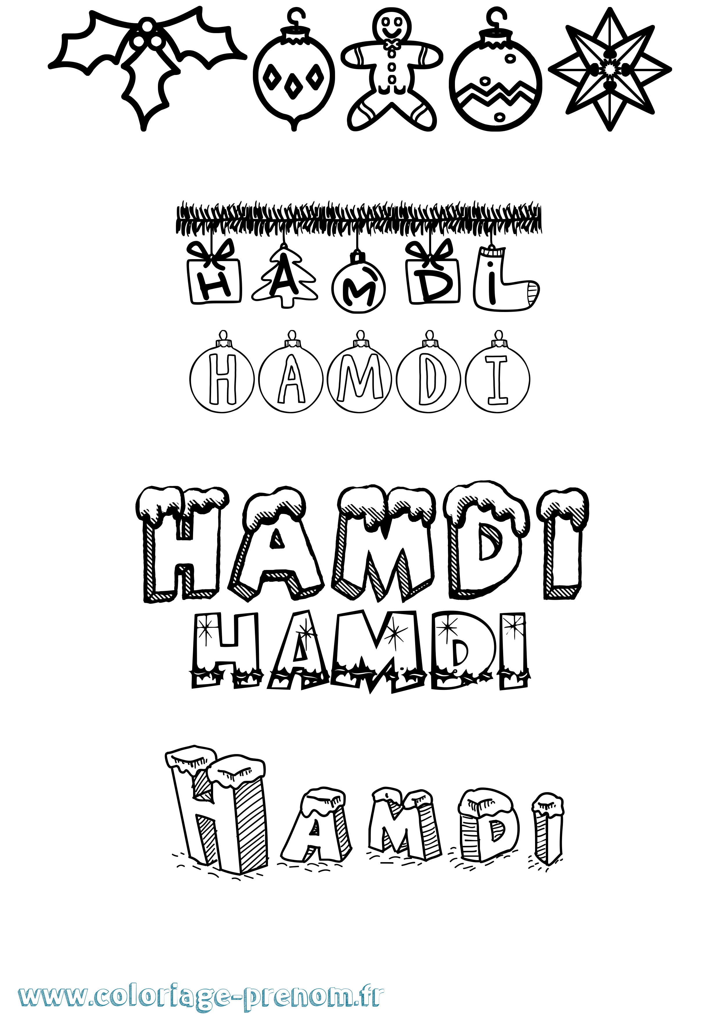 Coloriage Hamdi Noël Coloriage prénom Hamdi Noël