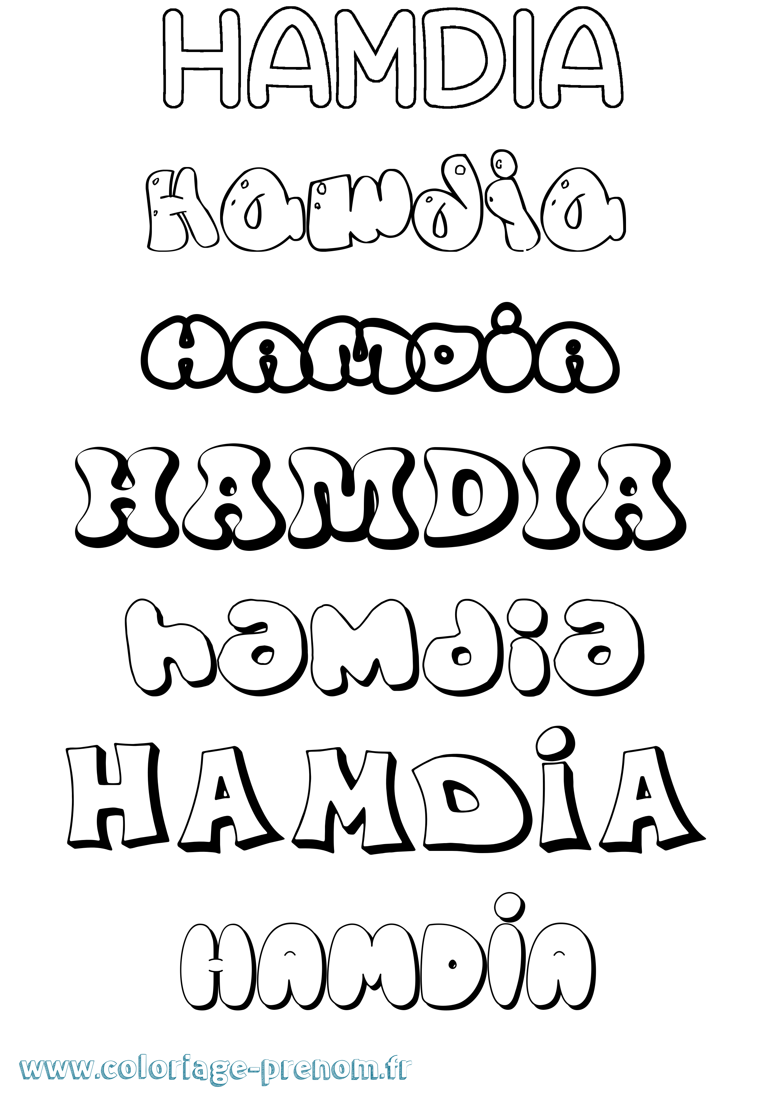 Coloriage prénom Hamdia Bubble