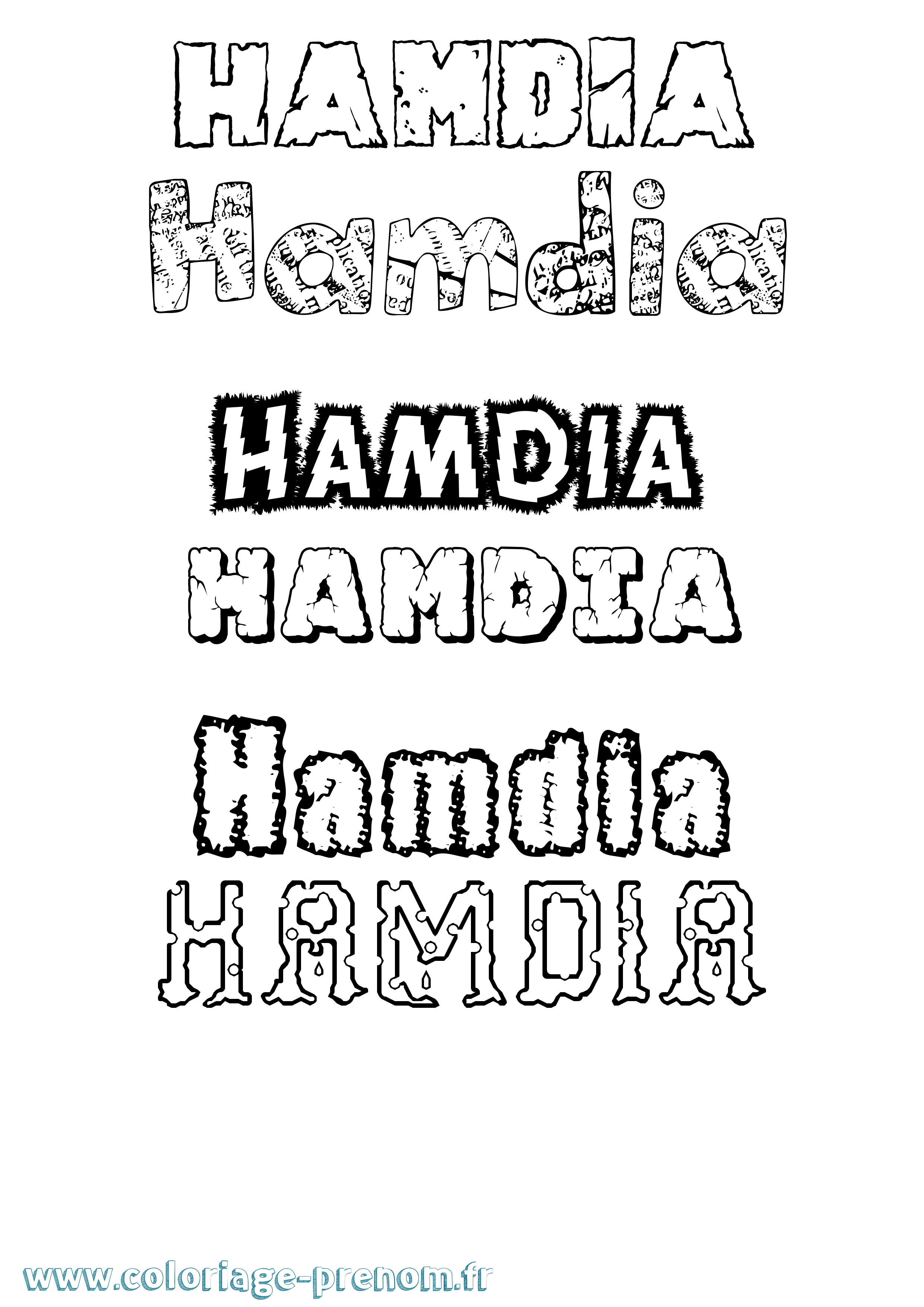 Coloriage prénom Hamdia Destructuré