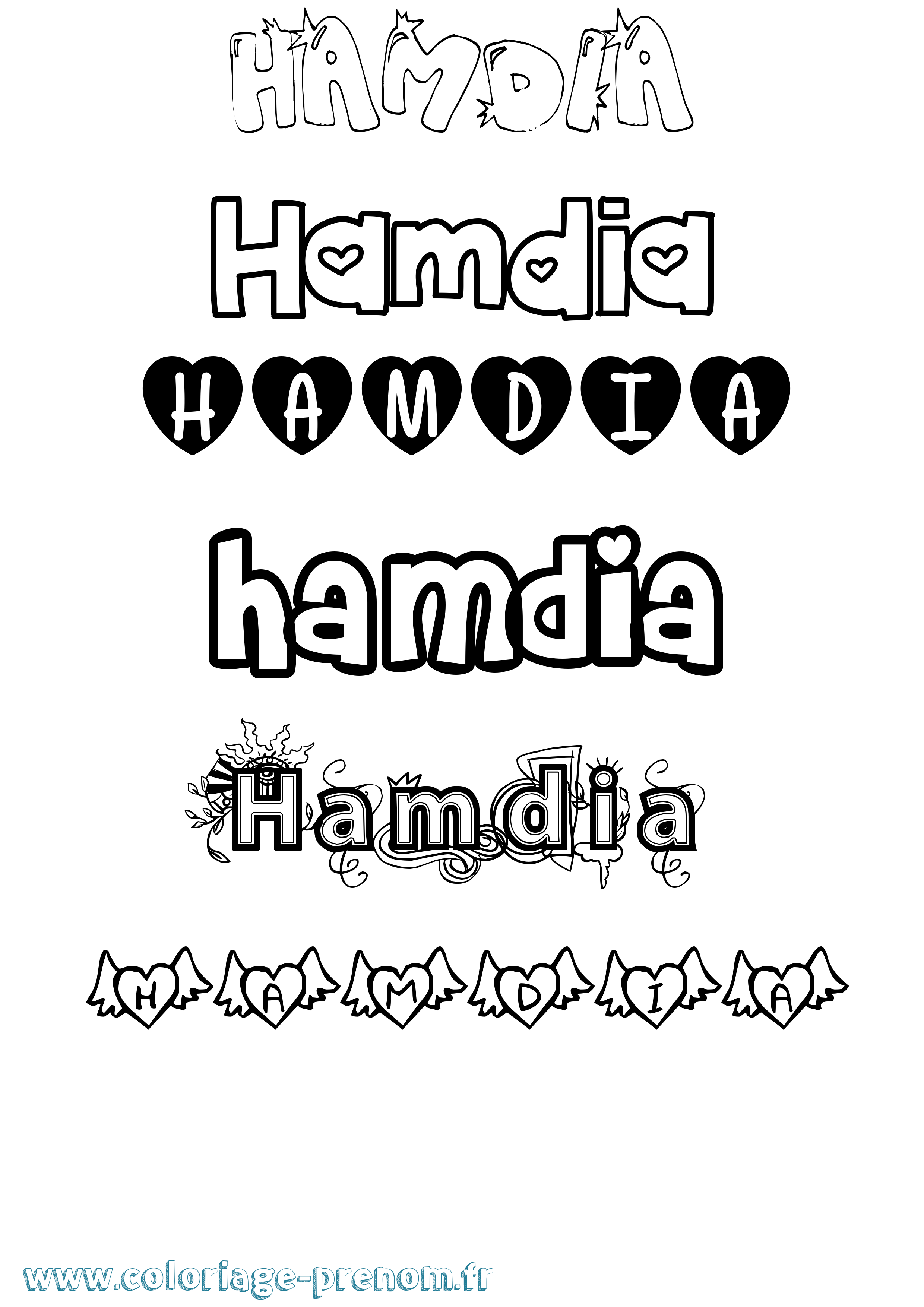 Coloriage prénom Hamdia Girly