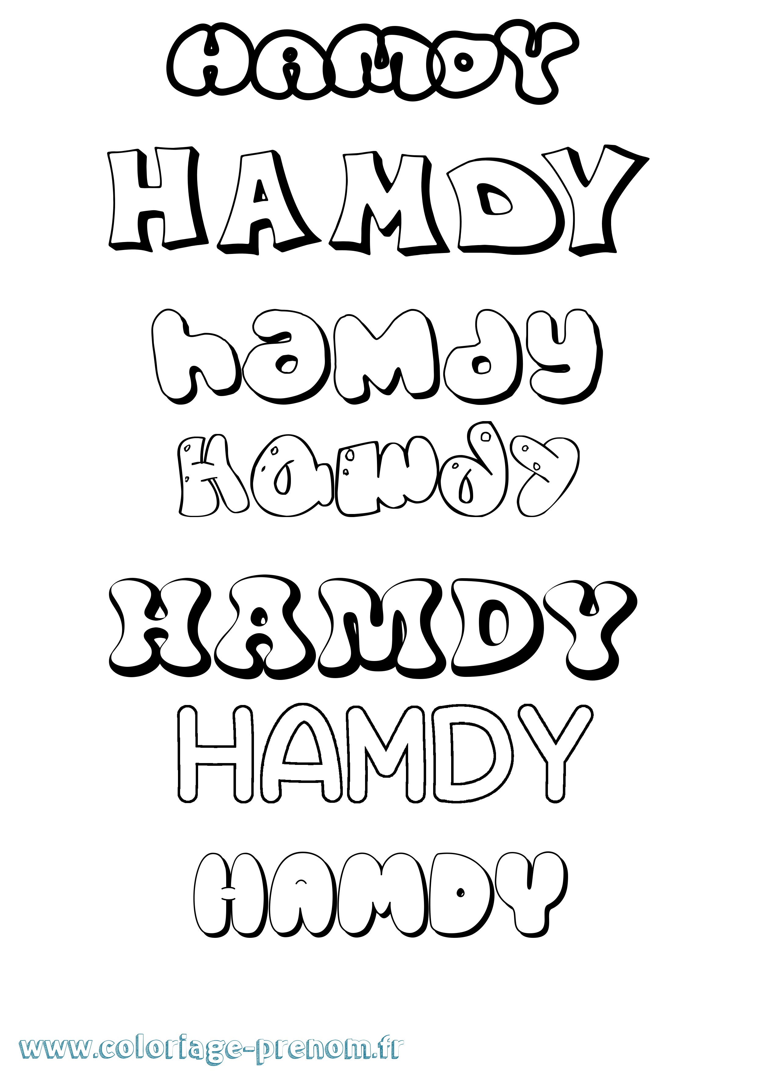 Coloriage prénom Hamdy Bubble