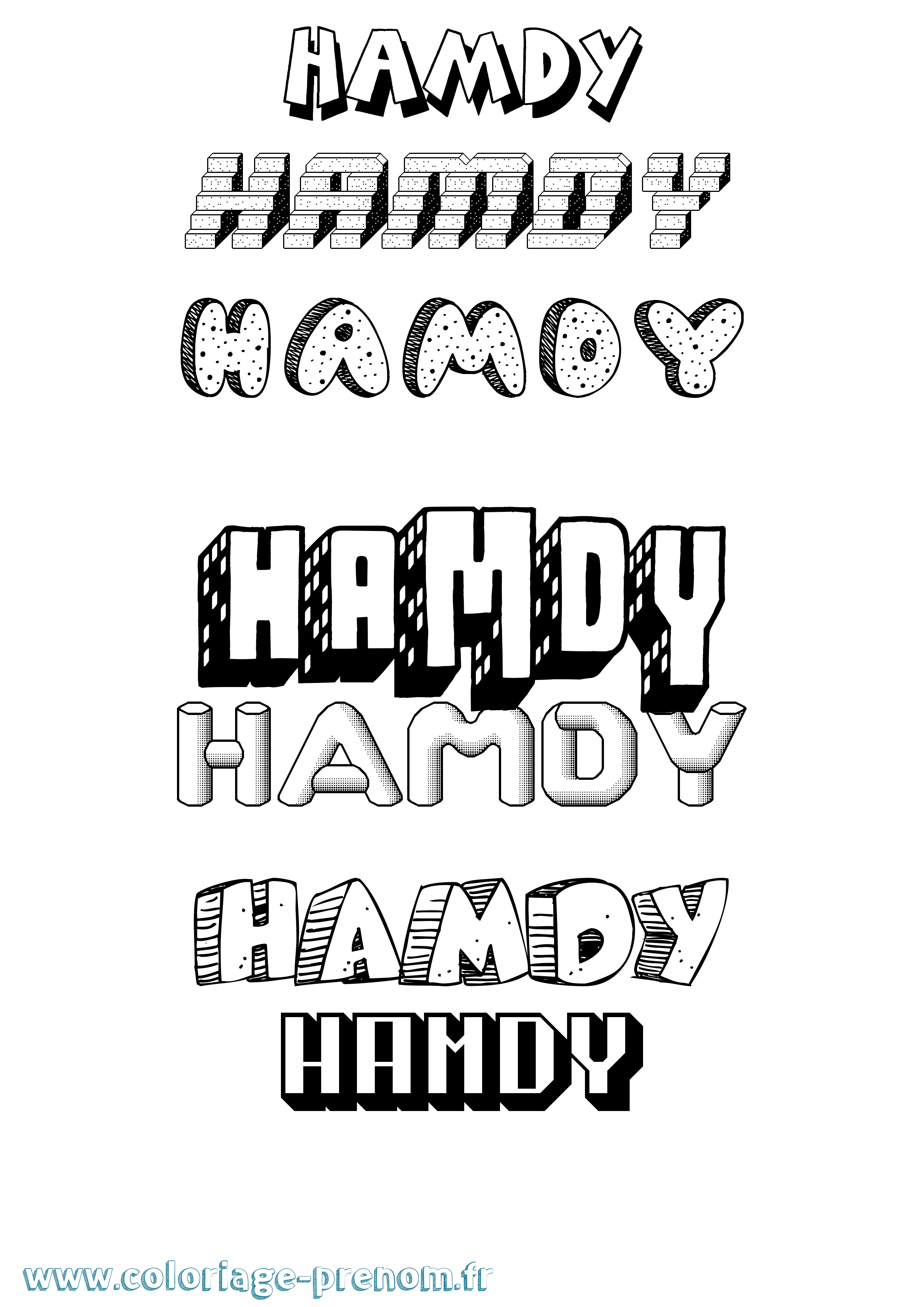 Coloriage prénom Hamdy Effet 3D
