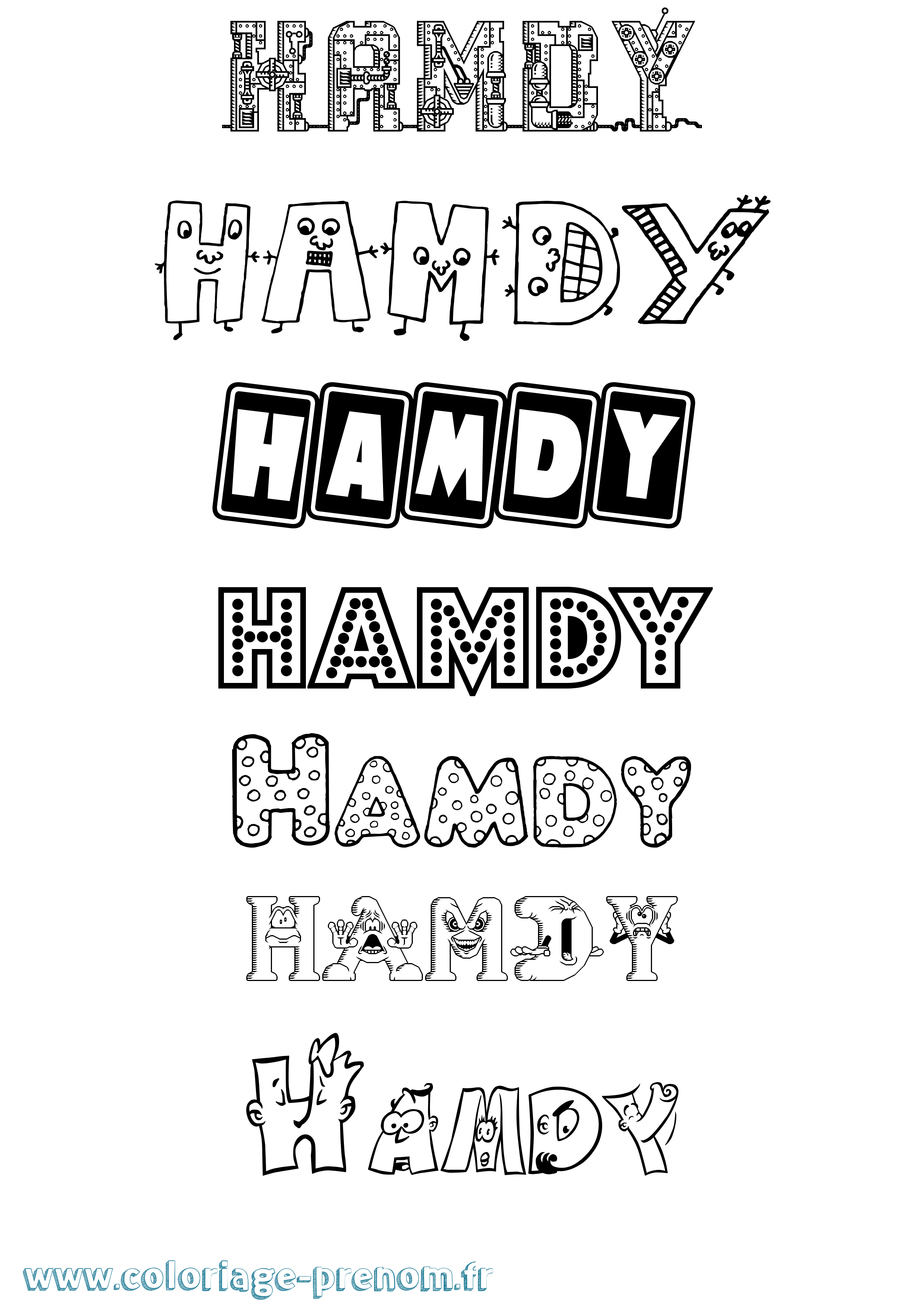Coloriage prénom Hamdy Fun