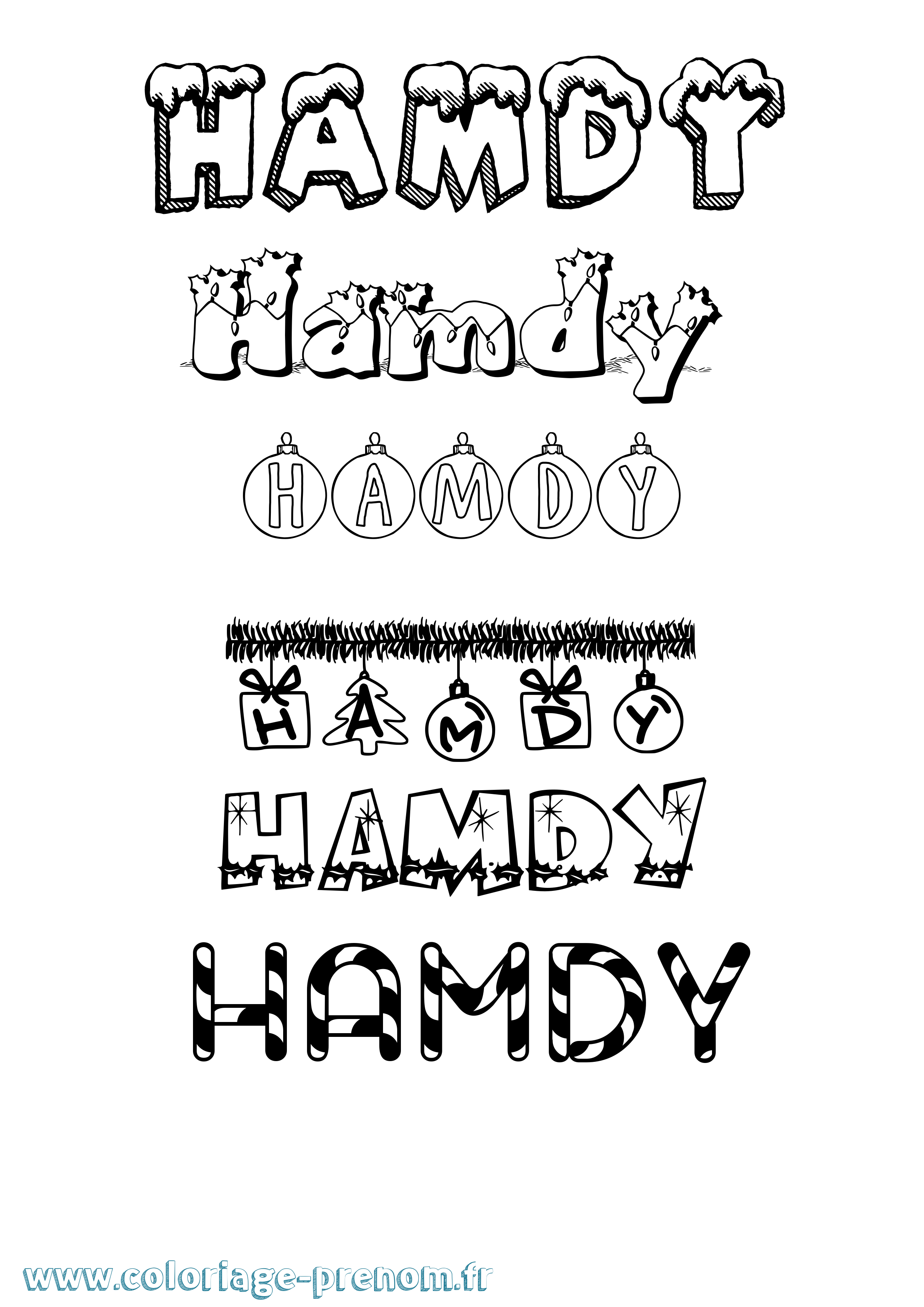 Coloriage prénom Hamdy Noël