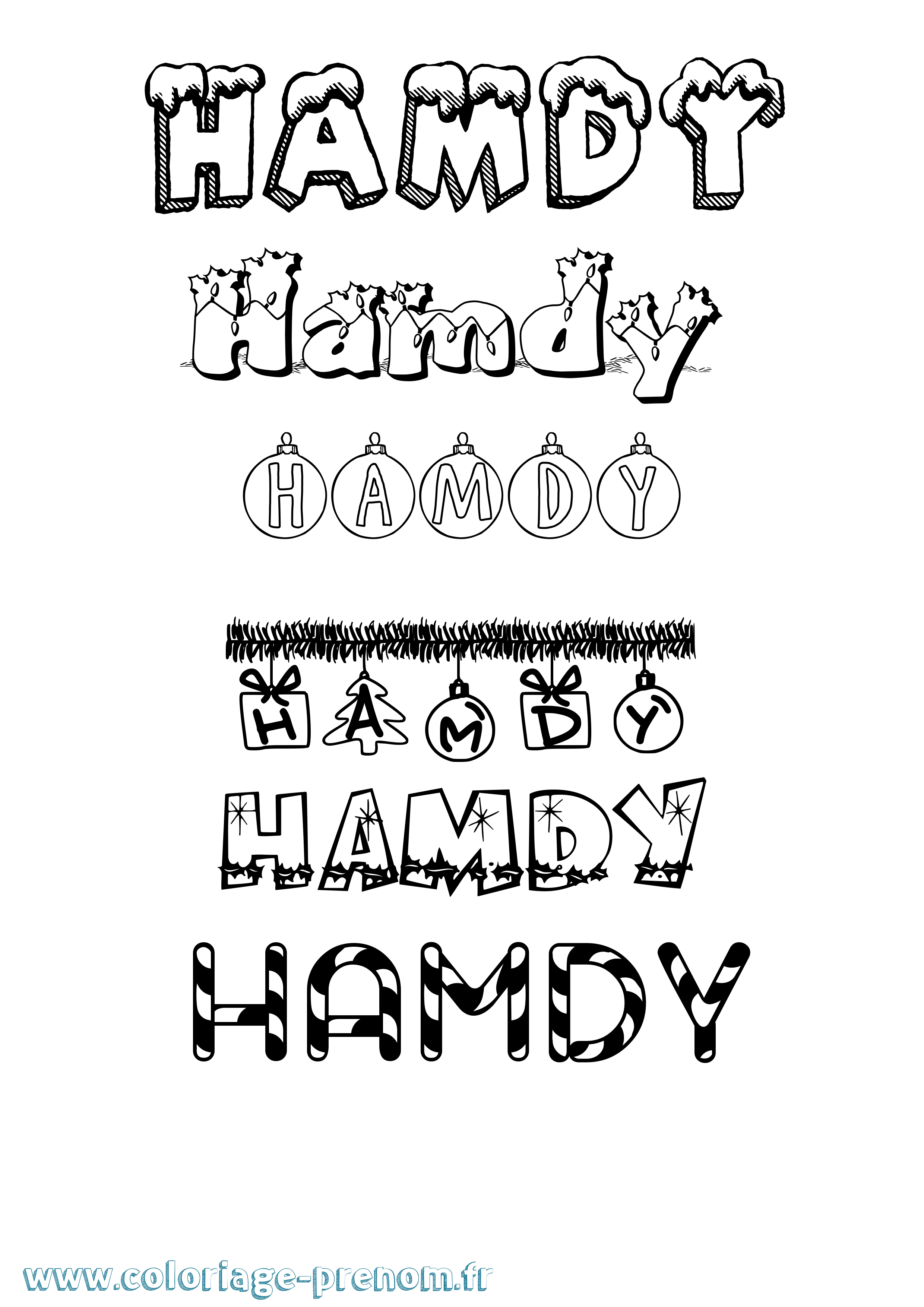 Coloriage Hamdy Noël Coloriage prénom Hamdy Noël