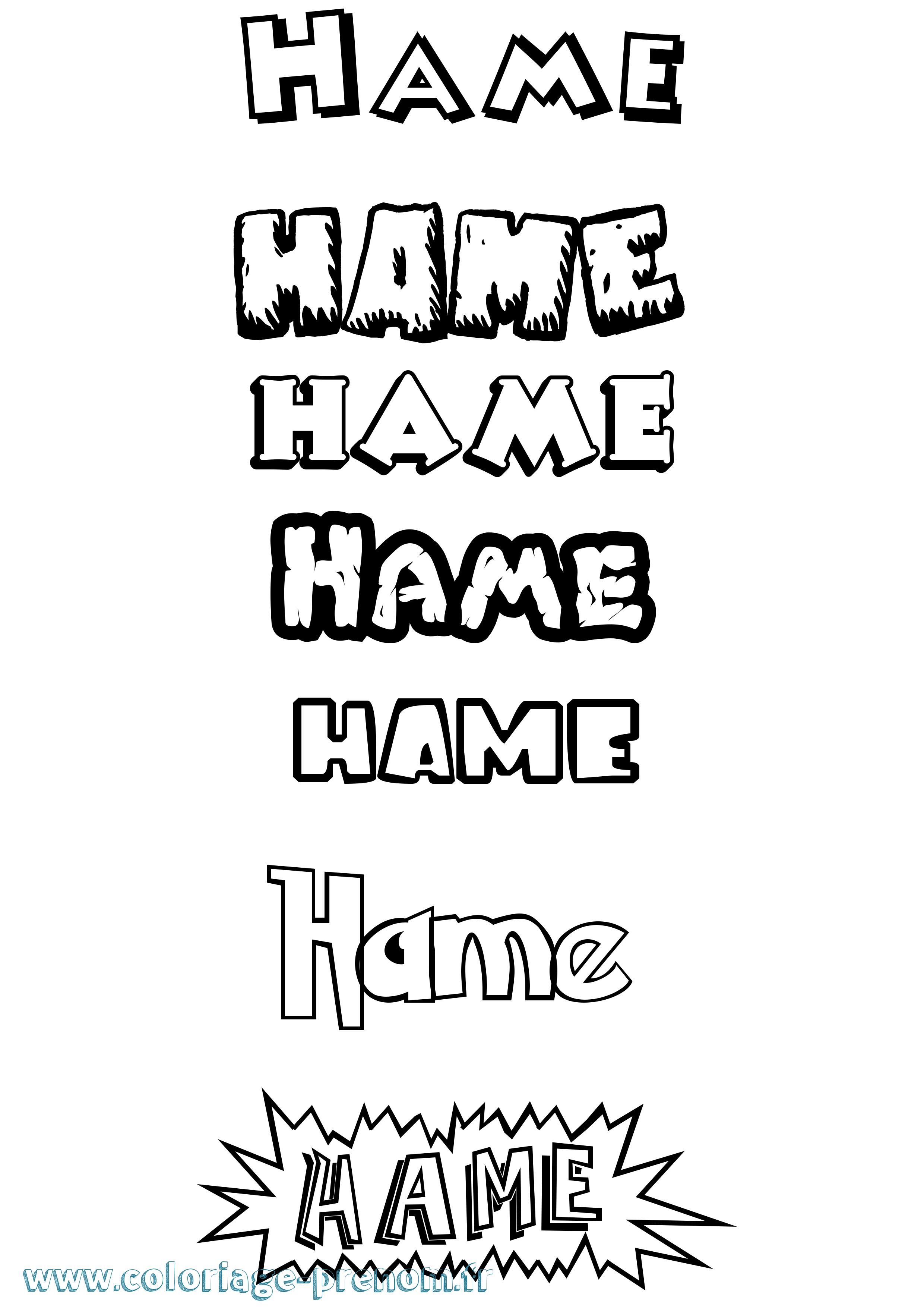 Coloriage prénom Hame Dessin Animé