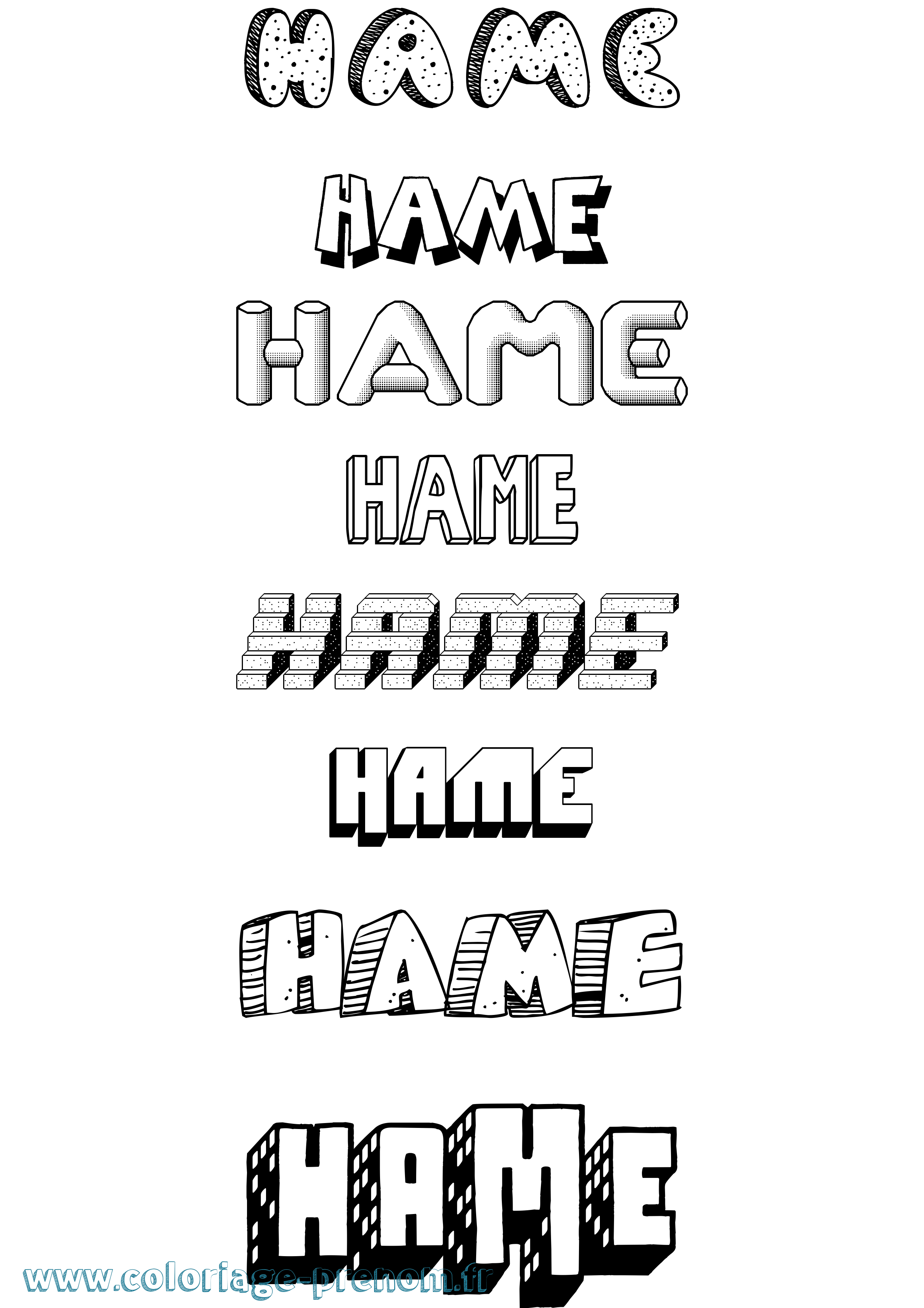Coloriage prénom Hame Effet 3D